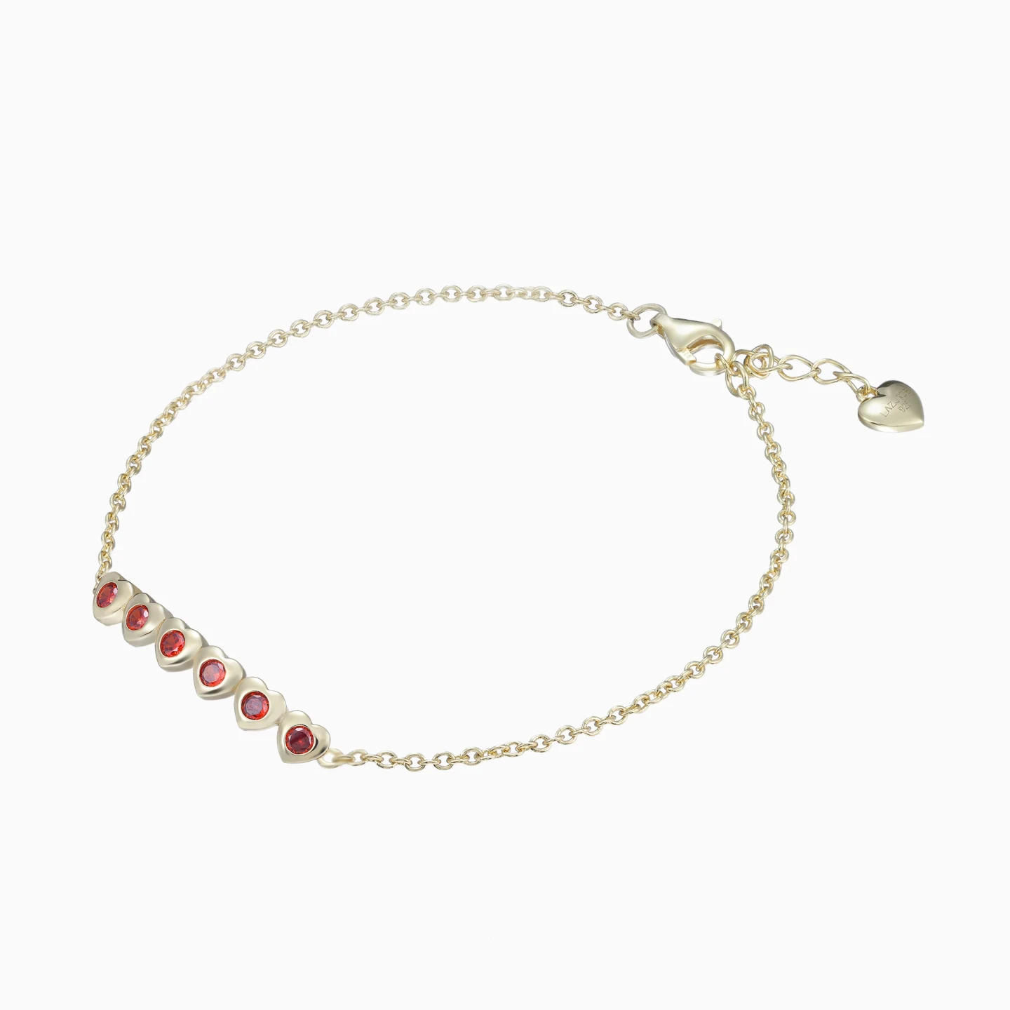 Heart Settings Red Stones Chain Bracelet in Yellow Gold Plating - 3 Heart Settings Red Stones Chain Bracelet in Yellow Gold Plating - 3