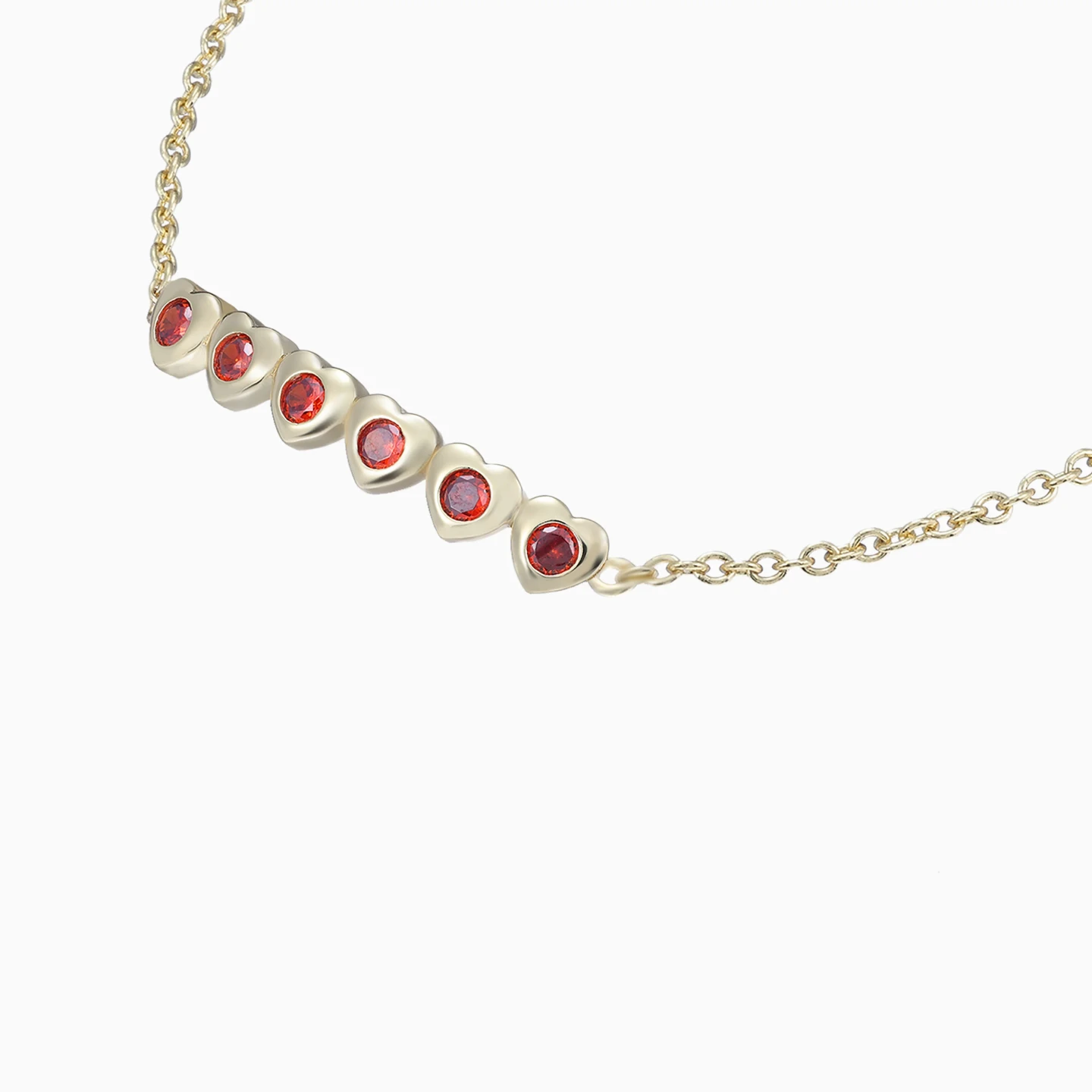 Heart Settings Red Stones Chain Bracelet in Yellow Gold Plating - 4 Heart Settings Red Stones Chain Bracelet in Yellow Gold Plating - 4
