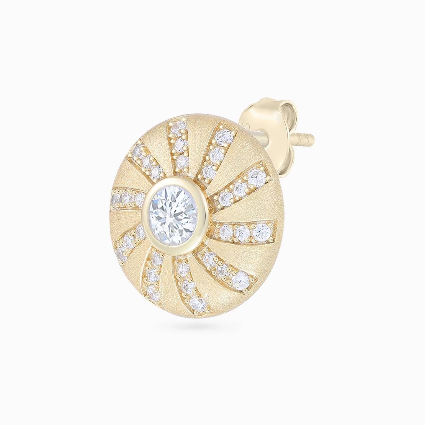Round Sunburst Cubic Zirconia Stud Earrings in Yellow Gold Plating - 4 Round Sunburst Cubic Zirconia Stud Earrings in Yellow Gold Plating - 4