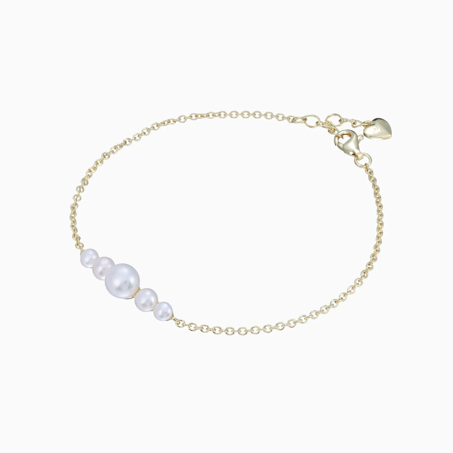 Graduating Pearls Chain Bracelet in Yellow Gold Plating - 3 Graduating Pearls Chain Bracelet in Yellow Gold Plating - 3