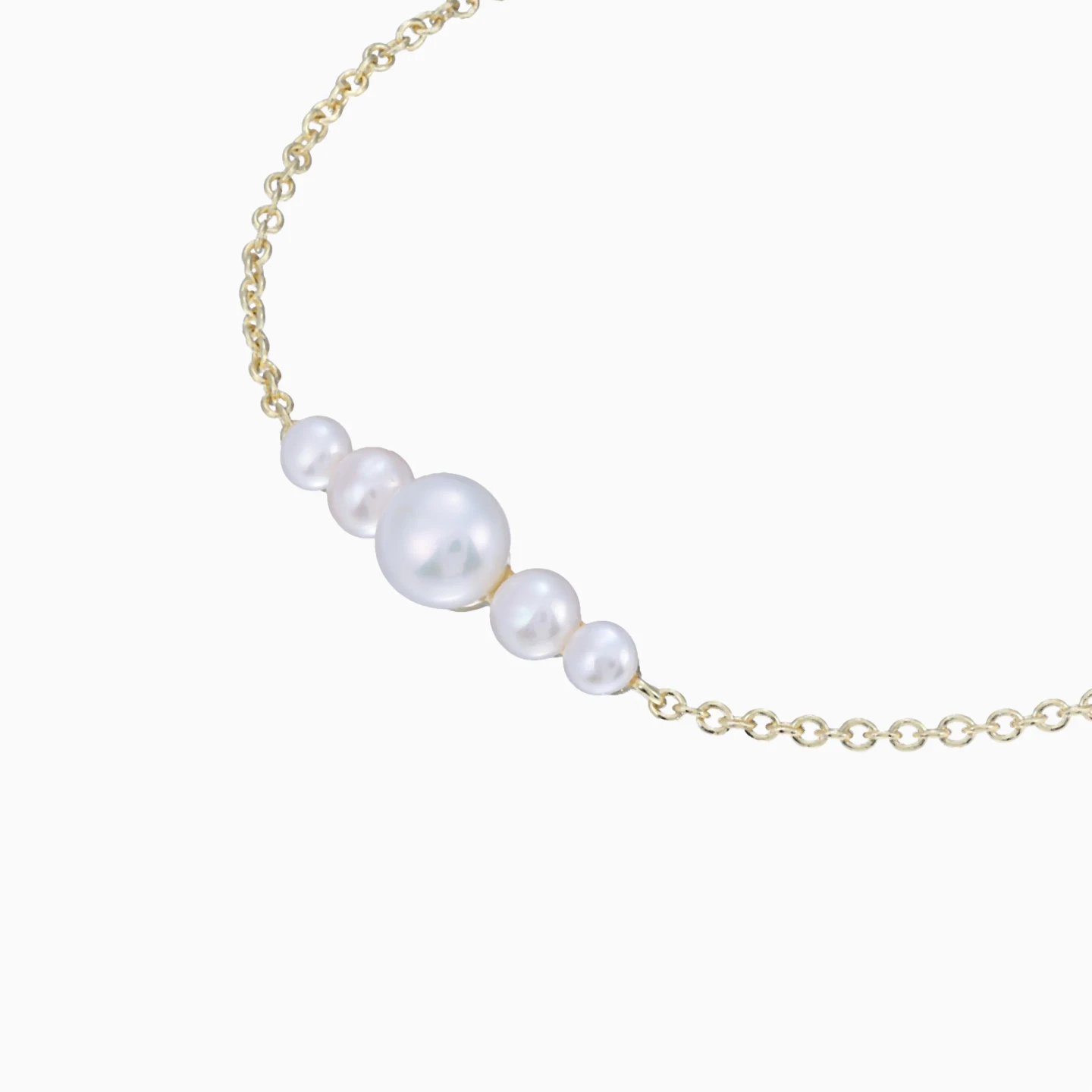 Graduating Pearls Chain Bracelet in Yellow Gold Plating - 4 Graduating Pearls Chain Bracelet in Yellow Gold Plating - 4