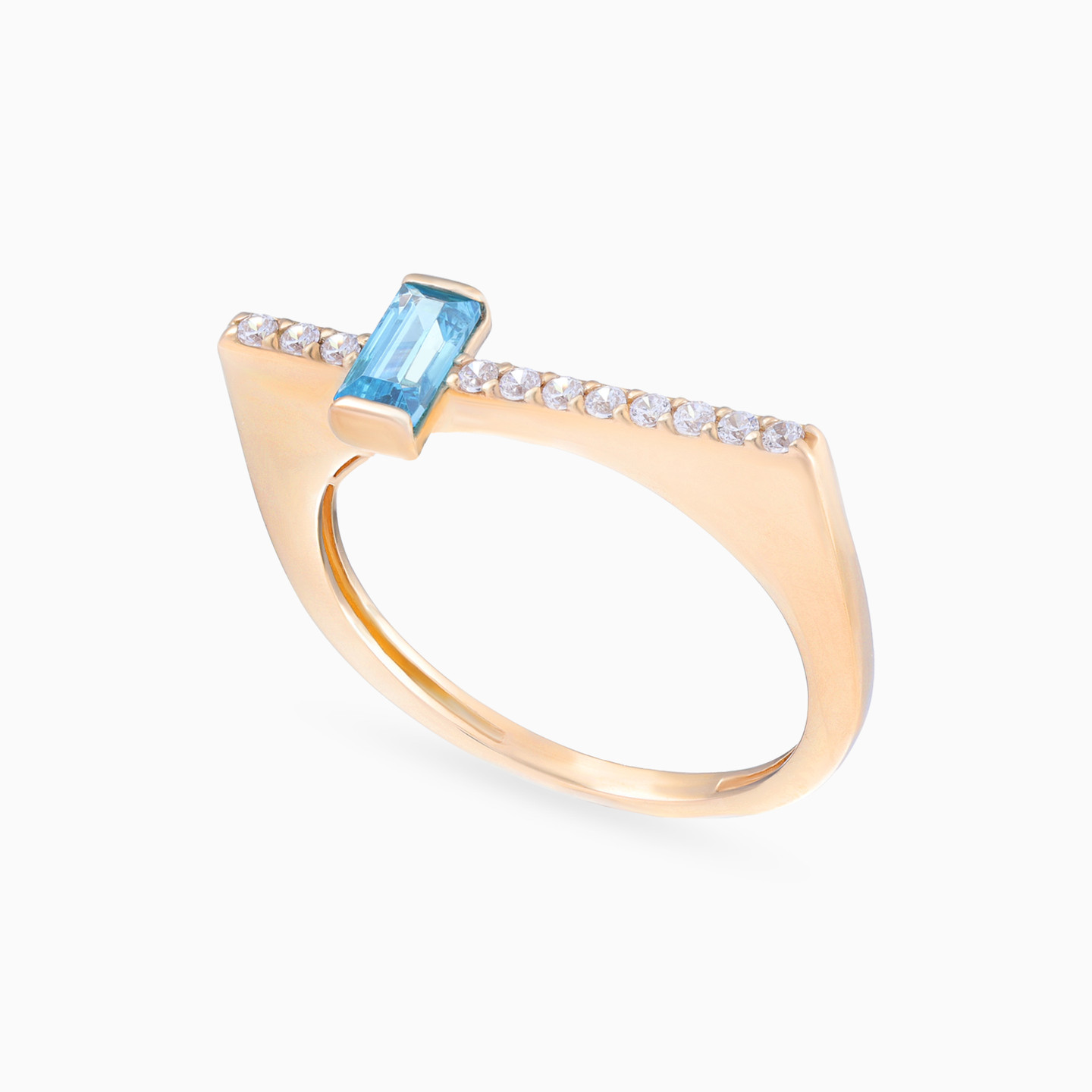 Blue Baguette Cubic Zirconia Ring in 18K Gold - 3 Blue Baguette Cubic Zirconia Ring in 18K Gold - 3