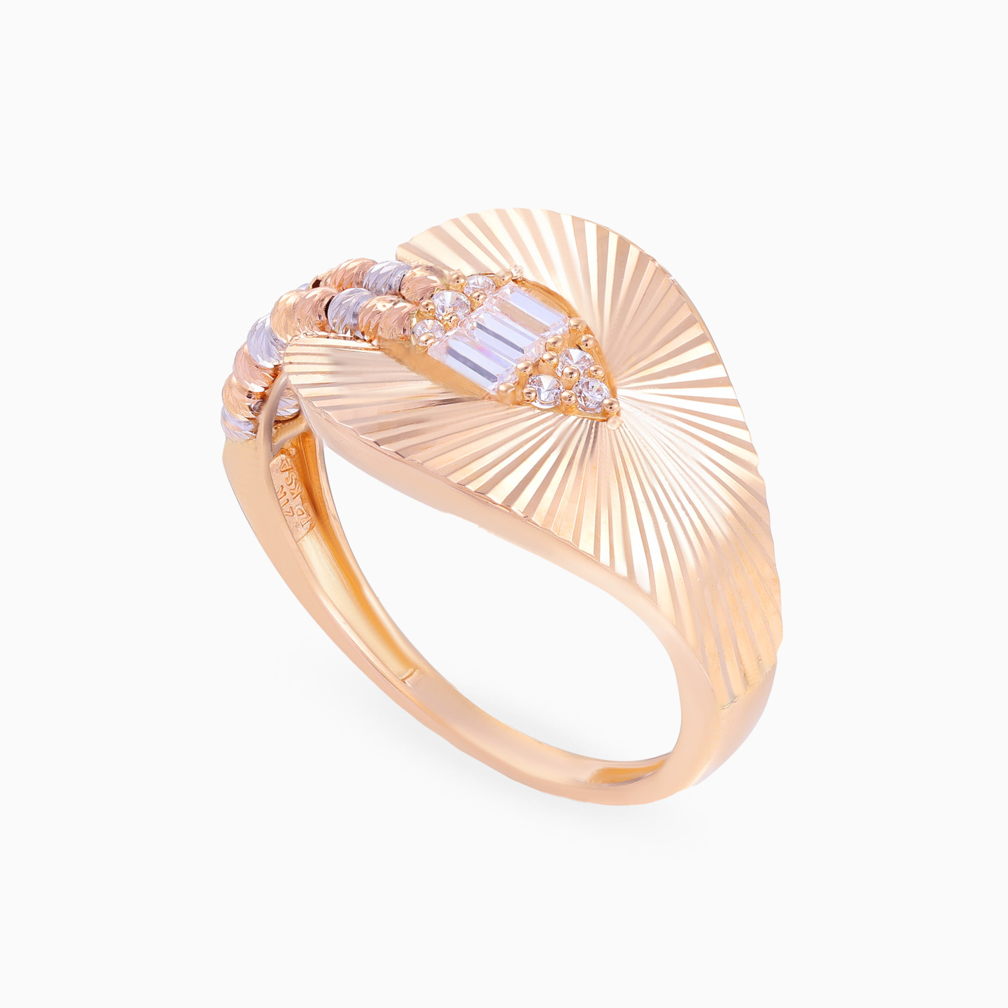 Leaf Cubic Zirconia Ring in 21K Gold - 3 Leaf Cubic Zirconia Ring in 21K Gold - 3