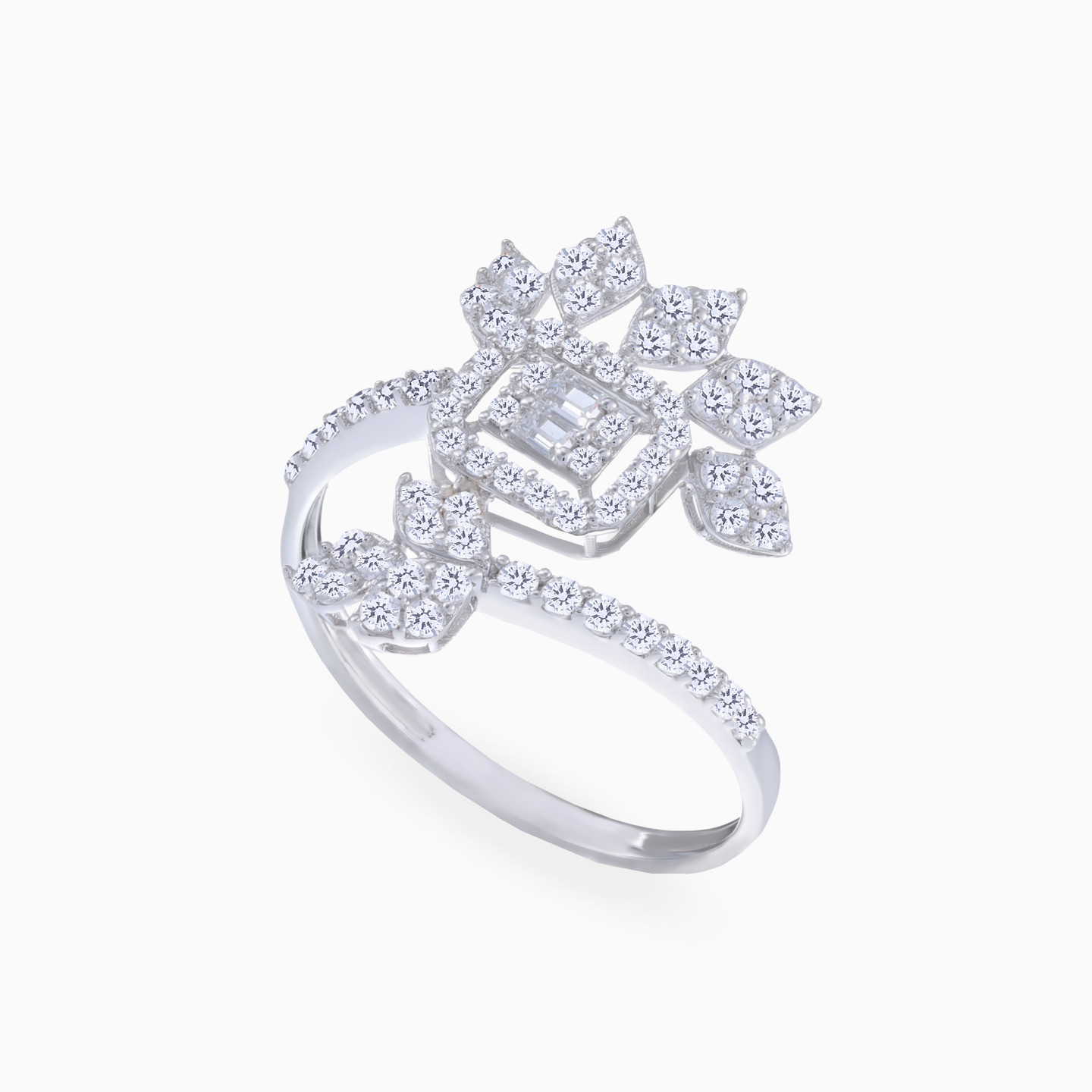 Floral Cubic Zirconia Ring in 18K Gold - 3 Floral Cubic Zirconia Ring in 18K Gold - 3