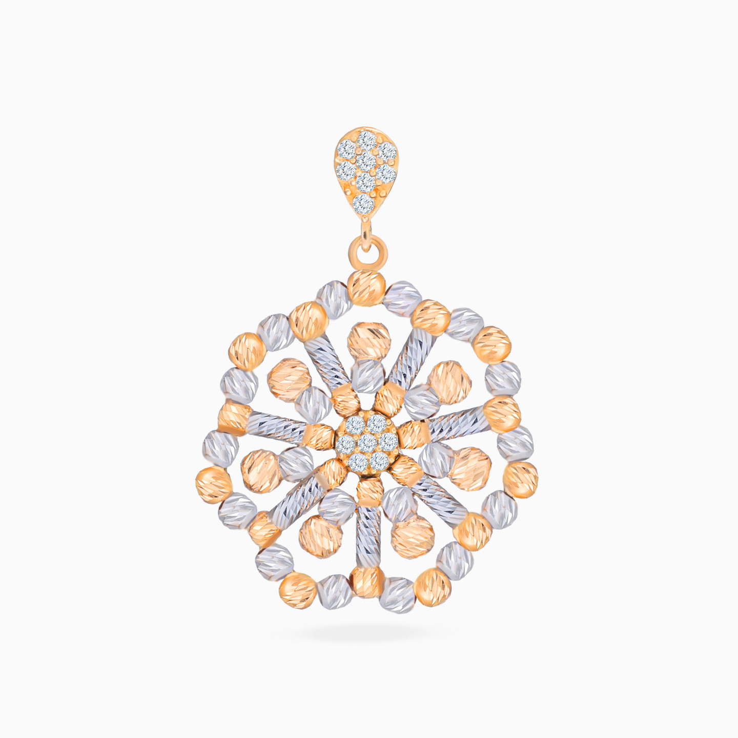 Beaded Flower Cubic Zirconia Set in 21K Gold (3 Pieces) - 2 Beaded Flower Cubic Zirconia Set in 21K Gold (3 Pieces) - 2