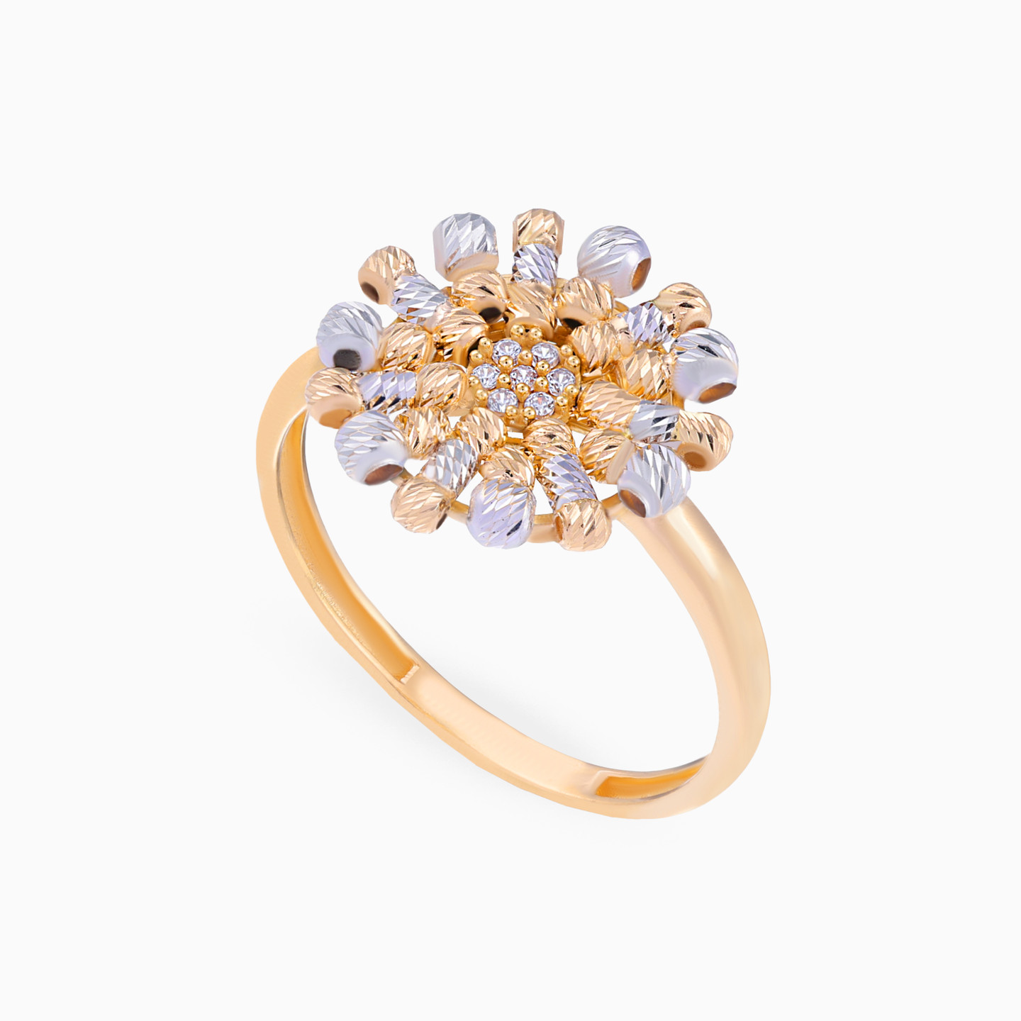 Beaded Flower Cubic Zirconia Set in 21K Gold (3 Pieces) - 3 Beaded Flower Cubic Zirconia Set in 21K Gold (3 Pieces) - 3