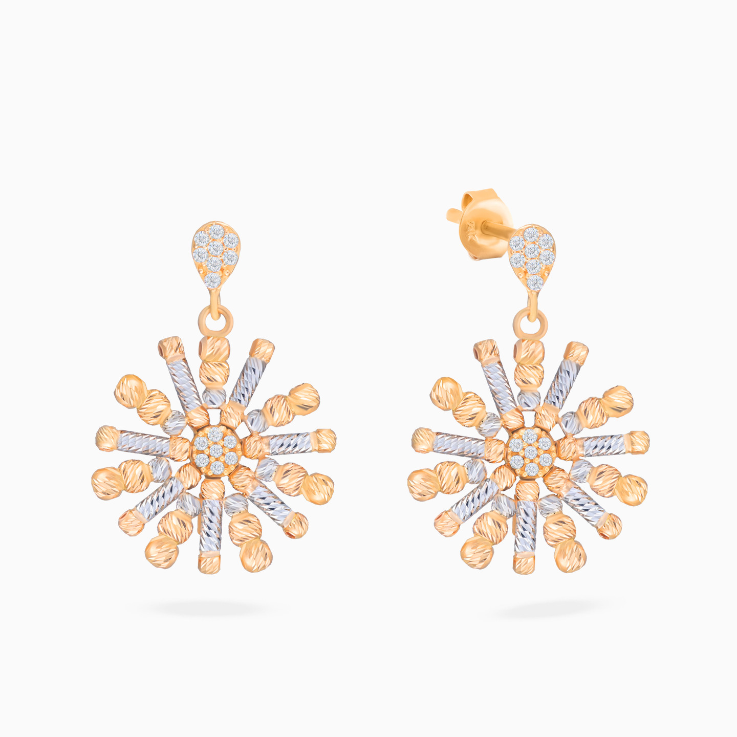 Beaded Flower Cubic Zirconia Set in 21K Gold (3 Pieces) - 4 Beaded Flower Cubic Zirconia Set in 21K Gold (3 Pieces) - 4