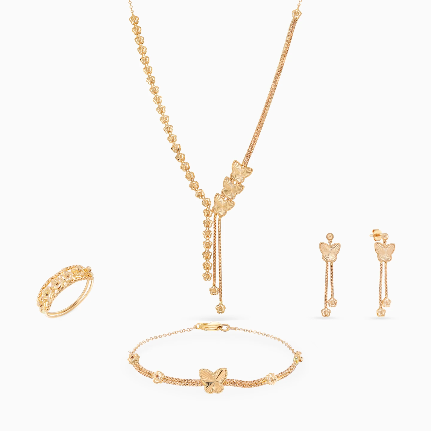 Butterflies and Flowers Set in 21K Gold (4 Pieces) Butterflies and Flowers Set in 21K Gold (4 Pieces)