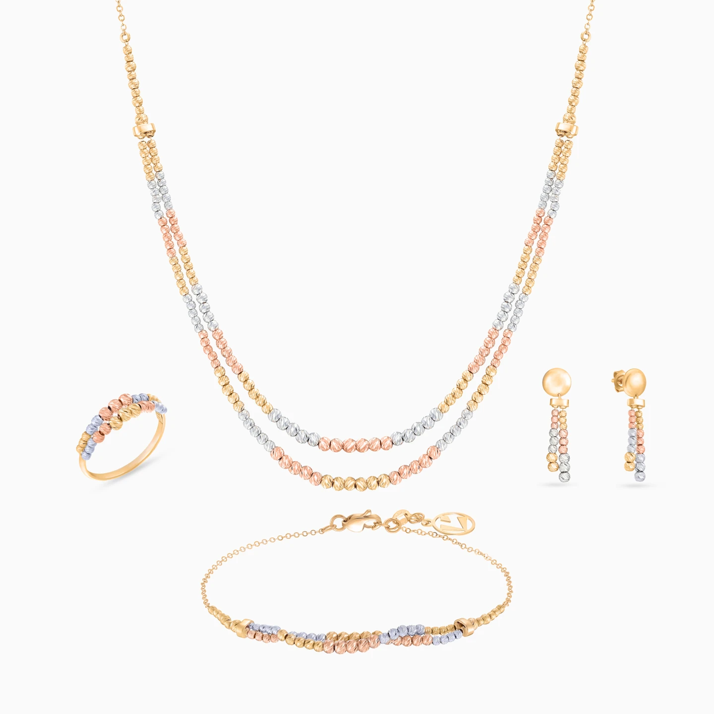 Three-Tone Beads Layered Set in 21K Gold (4 Pieces) Three-Tone Beads Layered Set in 21K Gold (4 Pieces)