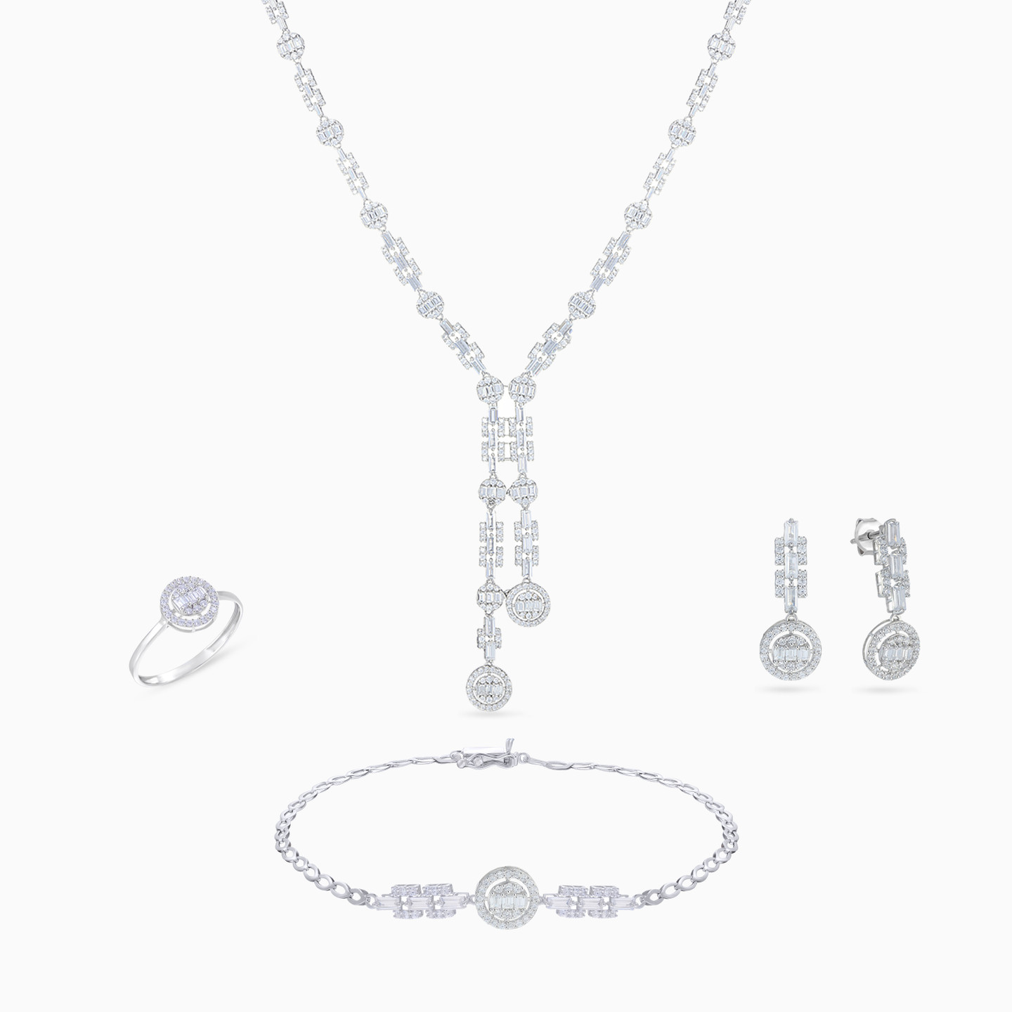 Round & Rectangular Links Cubic Zirconia Set in 18K Gold (4 Pieces) Round & Rectangular Links Cubic Zirconia Set in 18K Gold (4 Pieces)