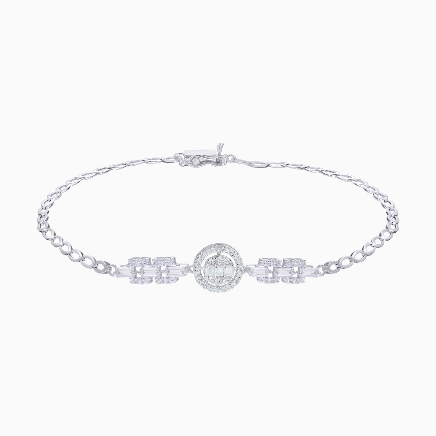 Round & Rectangular Links Cubic Zirconia Set in 18K Gold (4 Pieces) - 3 Round & Rectangular Links Cubic Zirconia Set in 18K Gold (4 Pieces) - 3