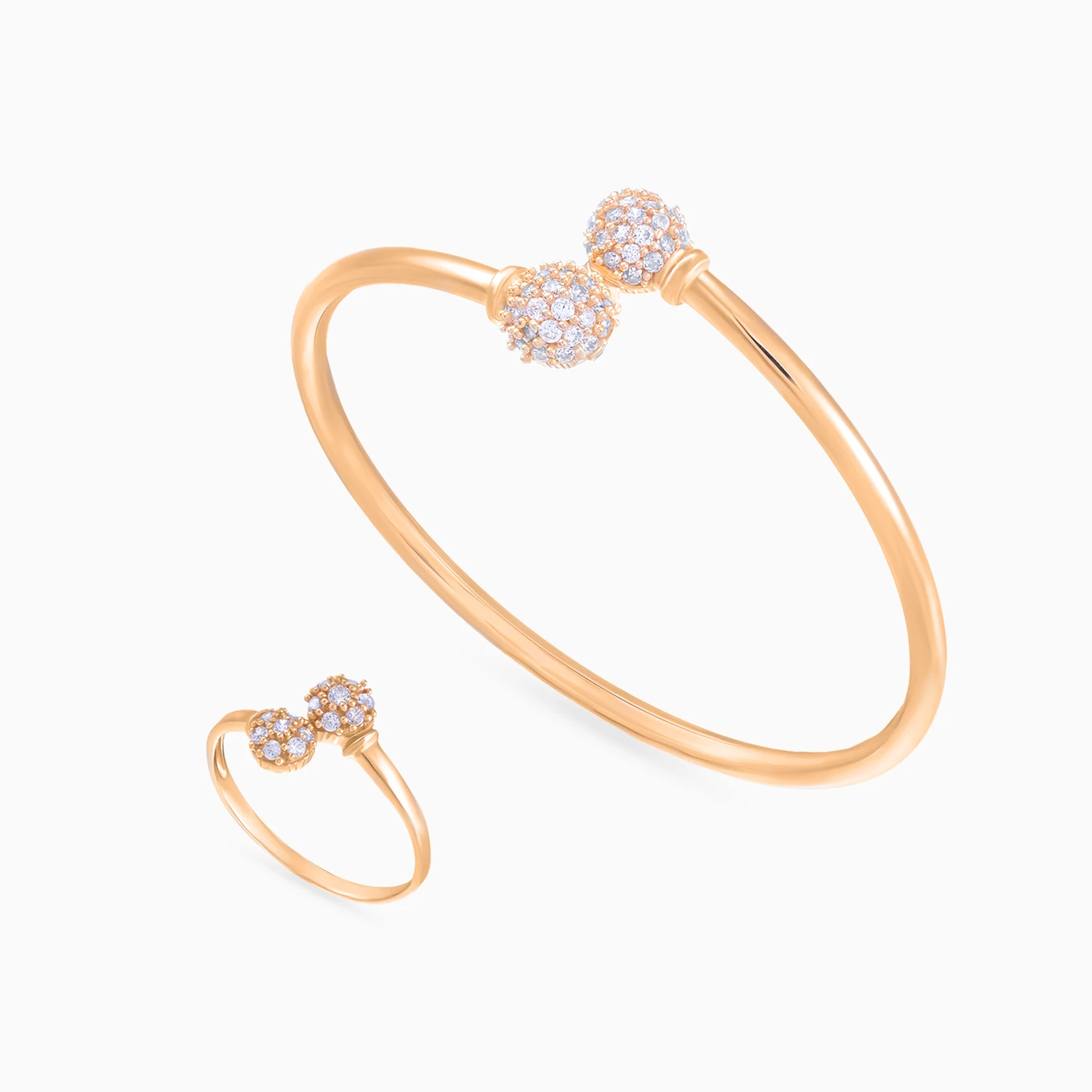 Twin Spheres Cubic Zirconia Set in 21K Gold (2 Pieces) Twin Spheres Cubic Zirconia Set in 21K Gold (2 Pieces)