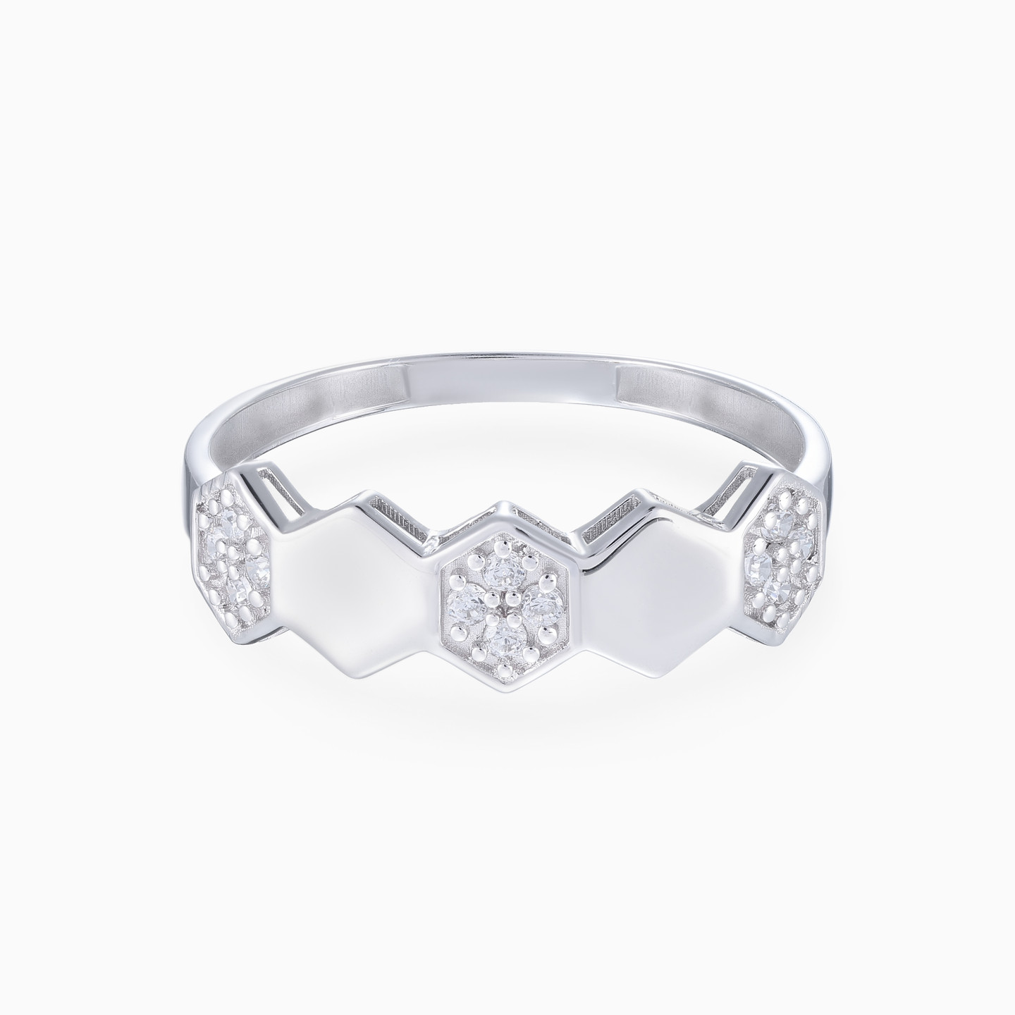Alternating Hexagonal Discs Cubic Zirconia Set in 18K Gold (2 Pieces) - 4 Alternating Hexagonal Discs Cubic Zirconia Set in 18K Gold (2 Pieces) - 4