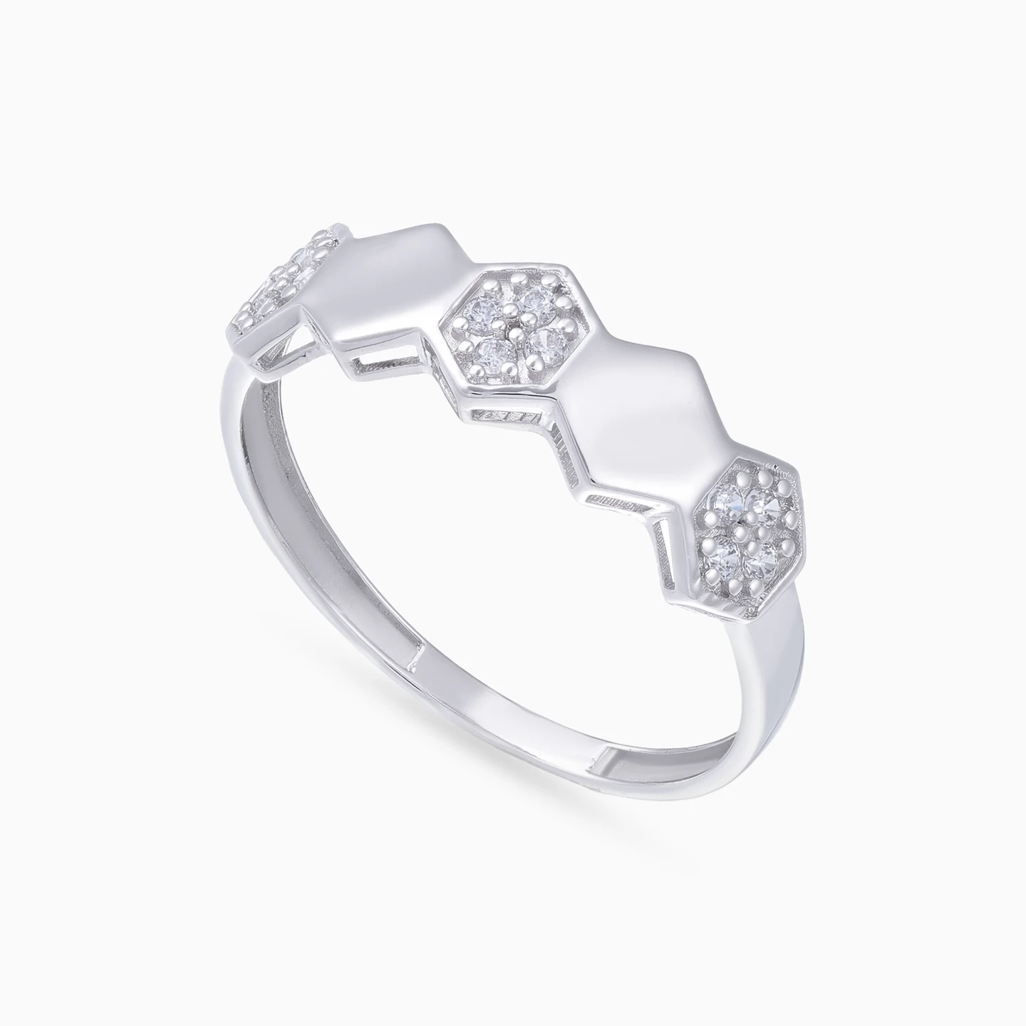 Alternating Hexagonal Discs Cubic Zirconia Set in 18K Gold (2 Pieces) - 6 Alternating Hexagonal Discs Cubic Zirconia Set in 18K Gold (2 Pieces) - 6