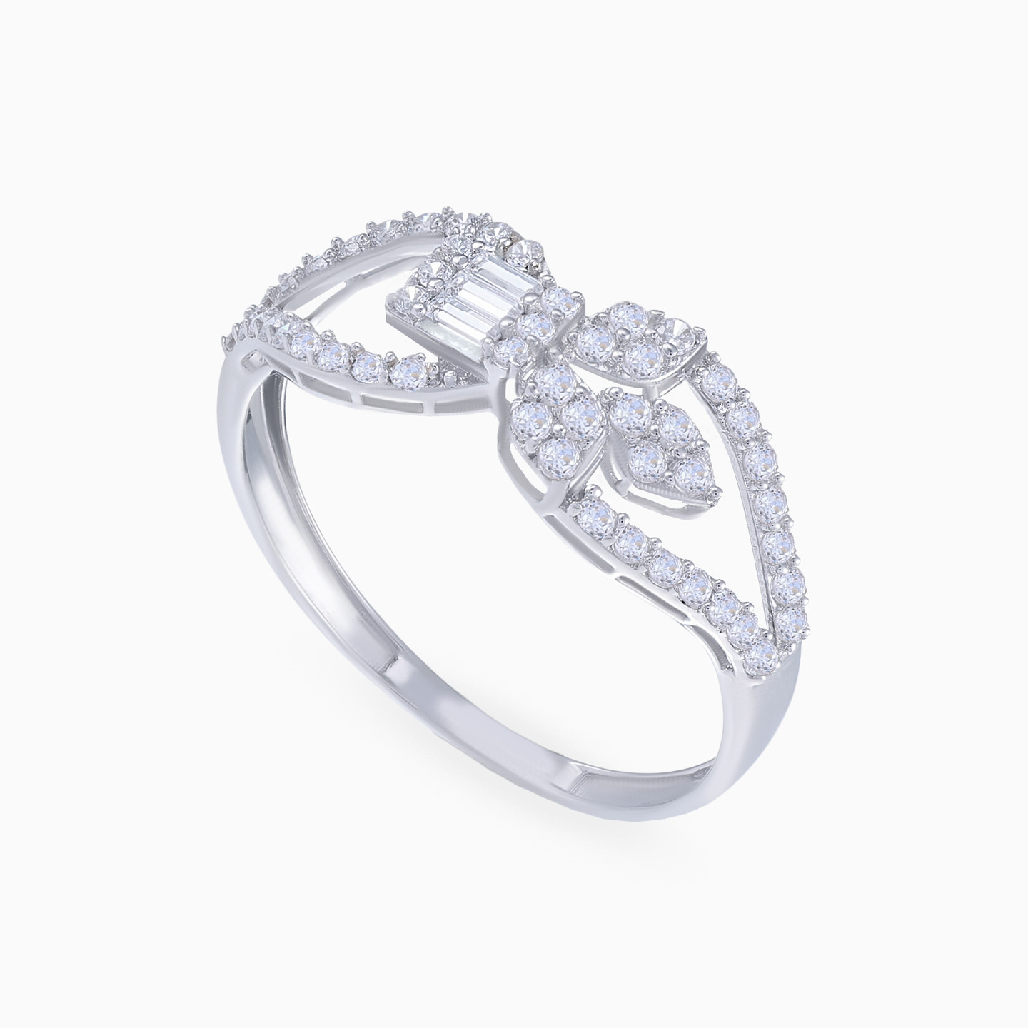 Leaf Bow Cubic Zirconia Set in 18K Gold (2 Pieces) - 6 Leaf Bow Cubic Zirconia Set in 18K Gold (2 Pieces) - 6