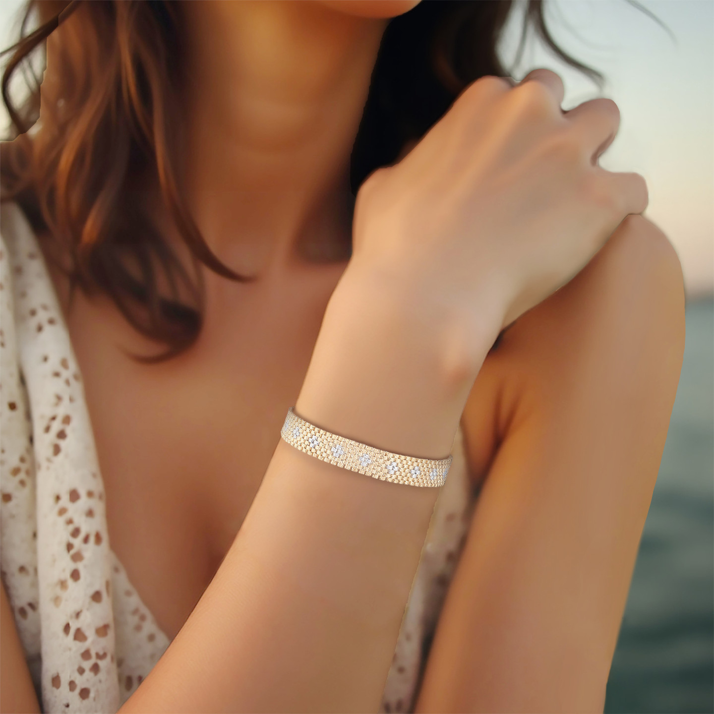 Two Tone Geometric Links Bracelet in 21K Gold - 2 Two Tone Geometric Links Bracelet in 21K Gold - 2