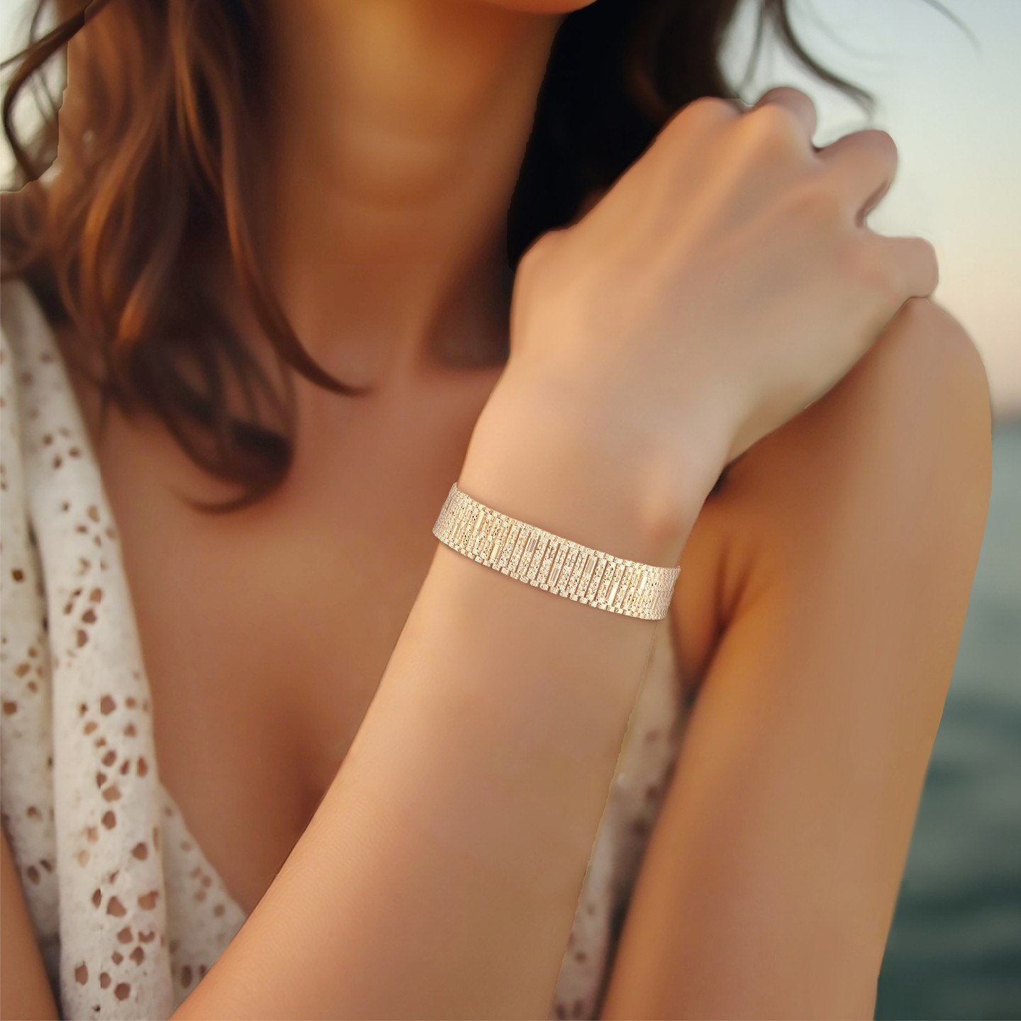 Textured Vertical Bars Bracelet in 21K Gold - 2 Textured Vertical Bars Bracelet in 21K Gold - 2