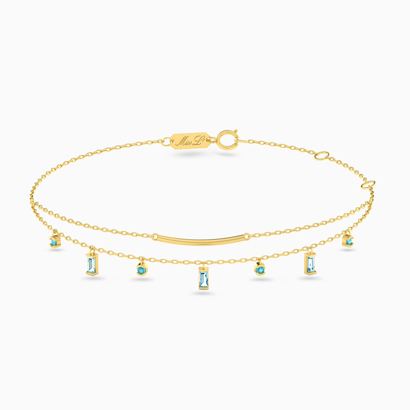 Baguette Green Stones Chain Anklet in 18K Gold Baguette Green Stones Chain Anklet in 18K Gold
