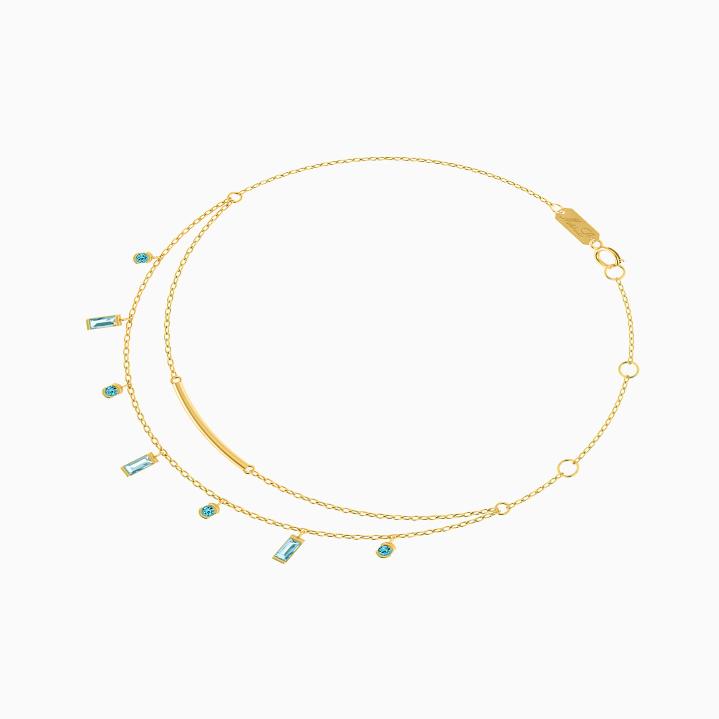 Baguette Green Stones Chain Anklet in 18K Gold - 2 Baguette Green Stones Chain Anklet in 18K Gold - 2