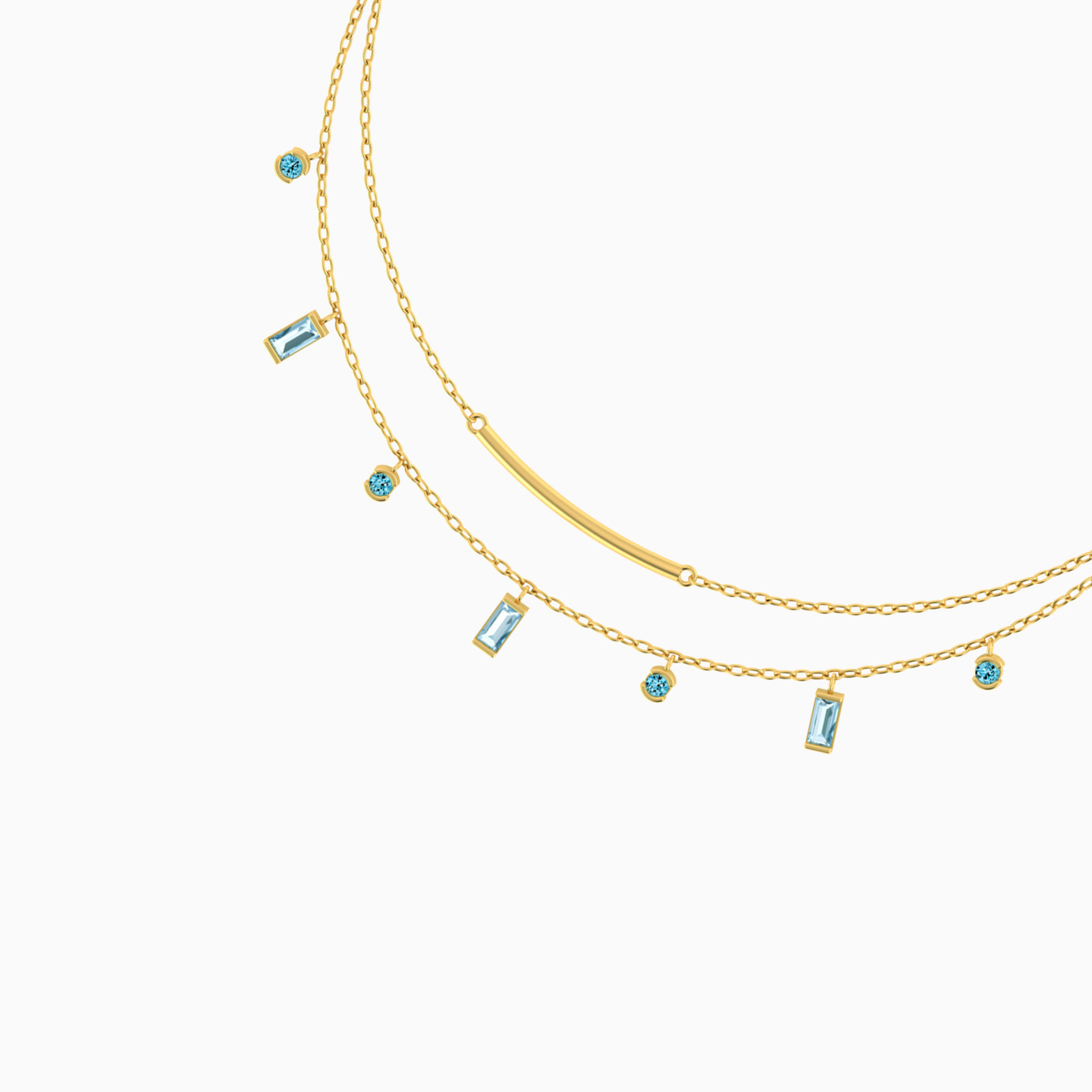 Baguette Green Stones Chain Anklet in 18K Gold - 3 Baguette Green Stones Chain Anklet in 18K Gold - 3