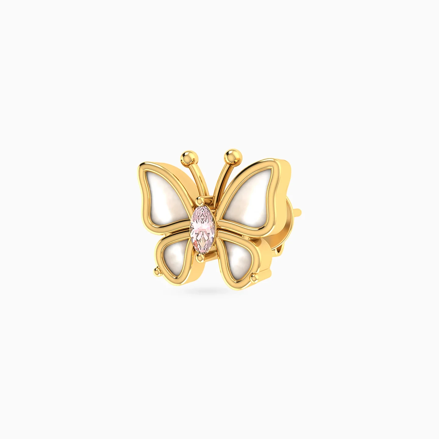 Kids Butterfly Rose Stone & Pearl Stud Earrings in 18K Gold - 4 Kids Butterfly Rose Stone & Pearl Stud Earrings in 18K Gold - 4