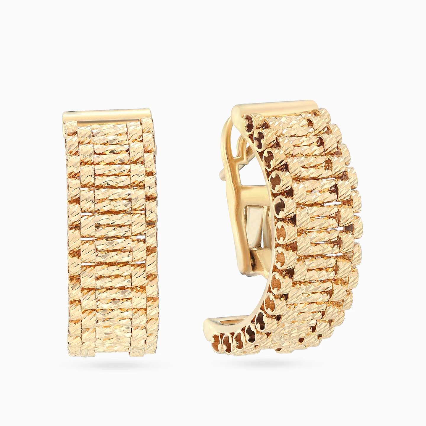 Horizontal Bars & Round Loops Huggie Earrings in 21K Gold Horizontal Bars & Round Loops Huggie Earrings in 21K Gold