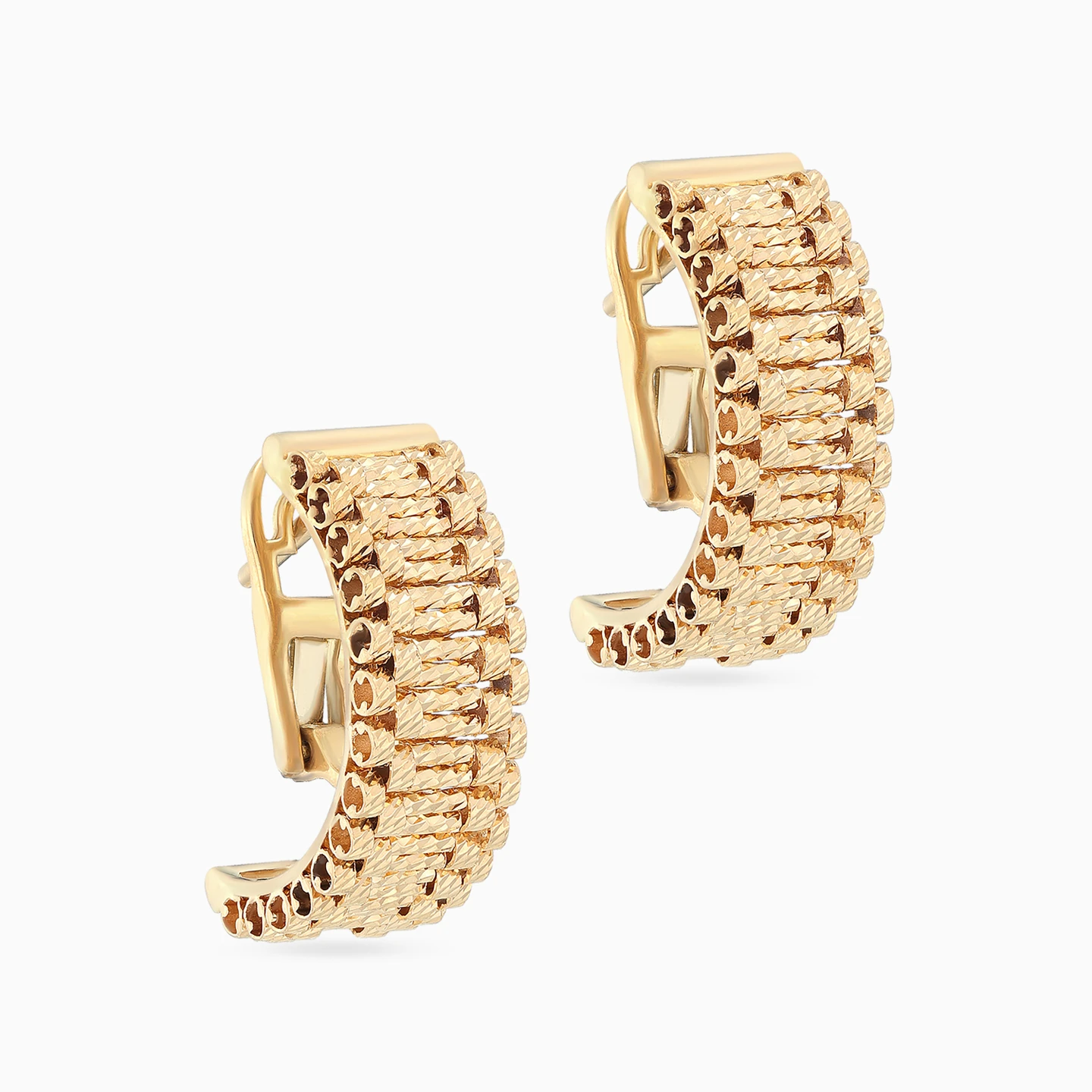 Horizontal Bars & Round Loops Huggie Earrings in 21K Gold - 3 Horizontal Bars & Round Loops Huggie Earrings in 21K Gold - 3