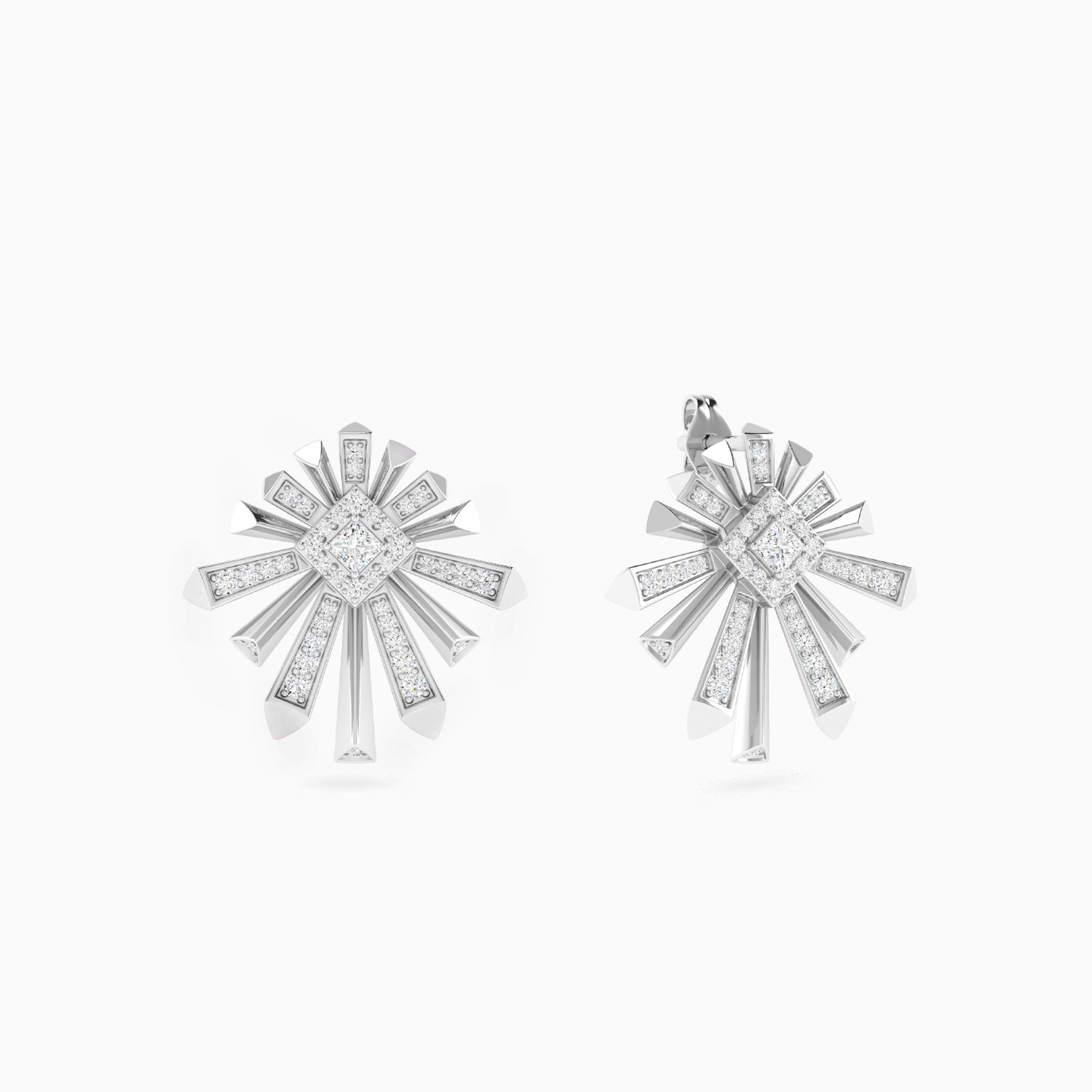 Geometric Sunburst Diamond Stud Earrings in 18K Gold Geometric Sunburst Diamond Stud Earrings in 18K Gold