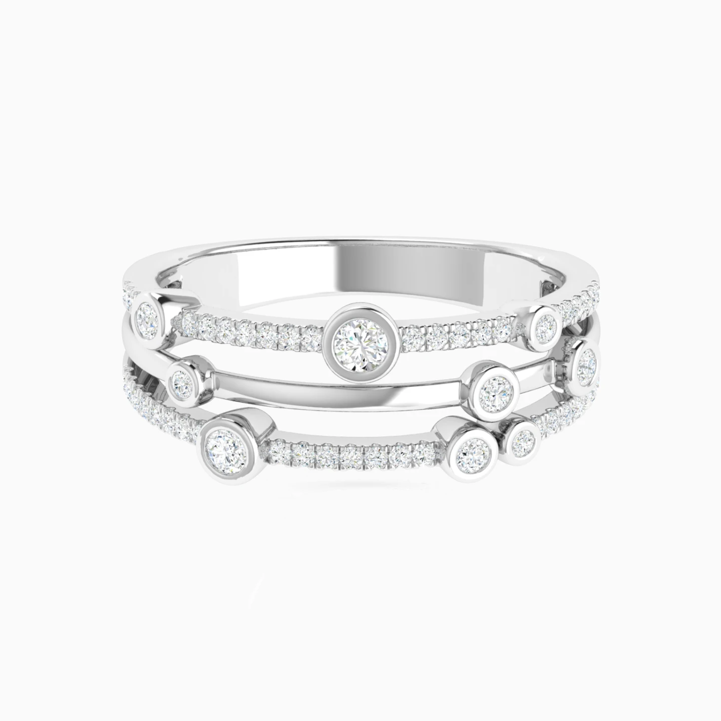 Multi Band Round Bezel Diamond Ring in 18K Gold Multi Band Round Bezel Diamond Ring in 18K Gold