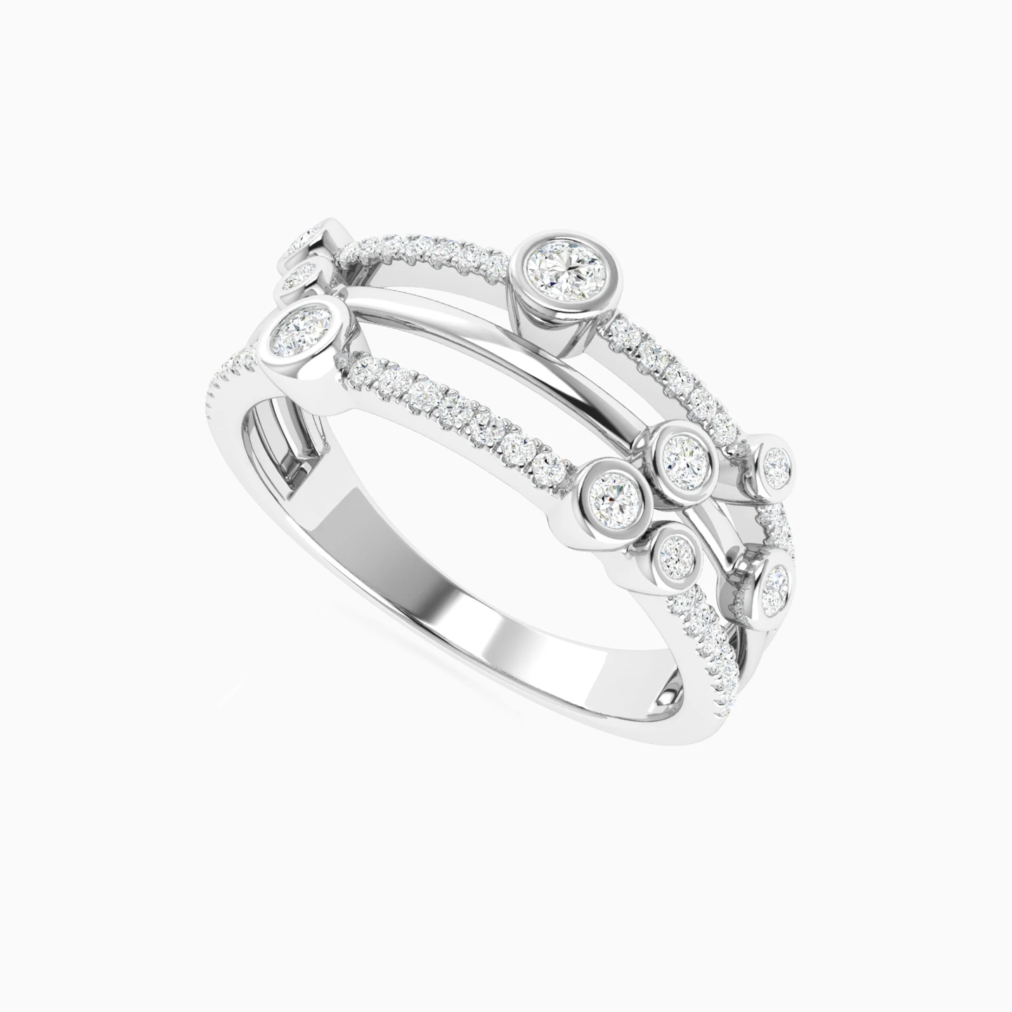 Multi Band Round Bezel Diamond Ring in 18K Gold - 2 Multi Band Round Bezel Diamond Ring in 18K Gold - 2