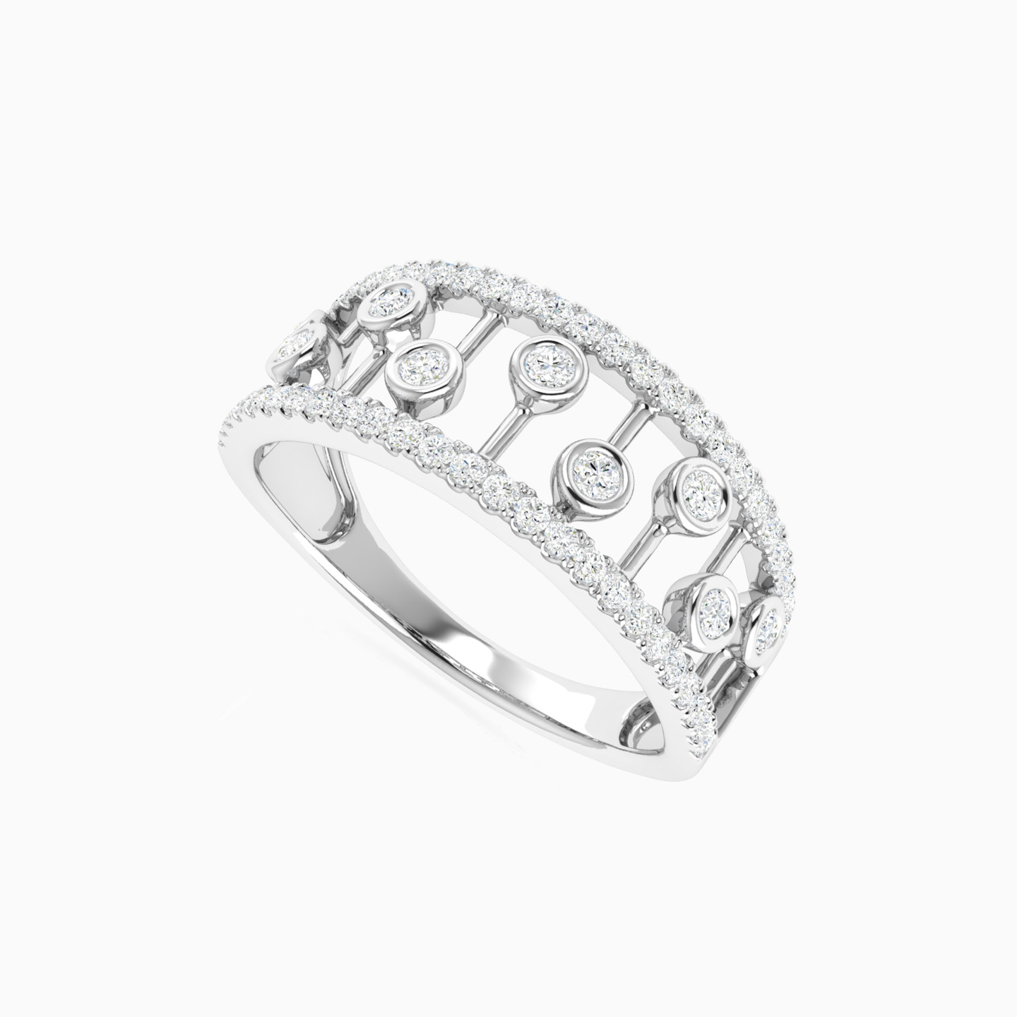 Openwork & Round Bezel Diamond Ring in 18K Gold - 2 Openwork & Round Bezel Diamond Ring in 18K Gold - 2