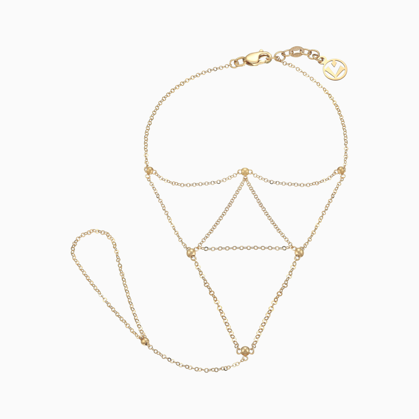 Layered Triangles Beaded Hand Chain in 21K Gold Layered Triangles Beaded Hand Chain in 21K Gold