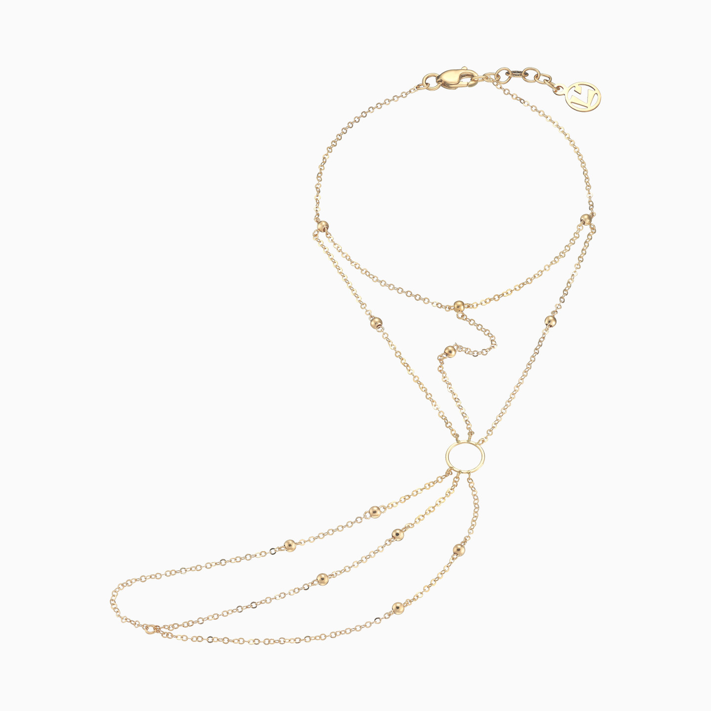 Double Finger Loops Beaded Hand Chain in 21K Gold Double Finger Loops Beaded Hand Chain in 21K Gold