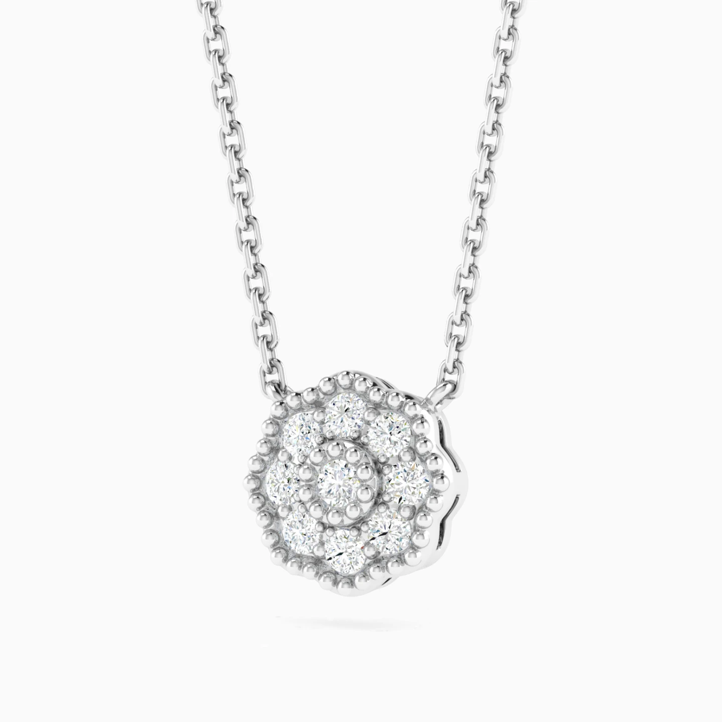 Floral Cluster Diamond Pendant Necklace in 18K Gold - 2 Floral Cluster Diamond Pendant Necklace in 18K Gold - 2