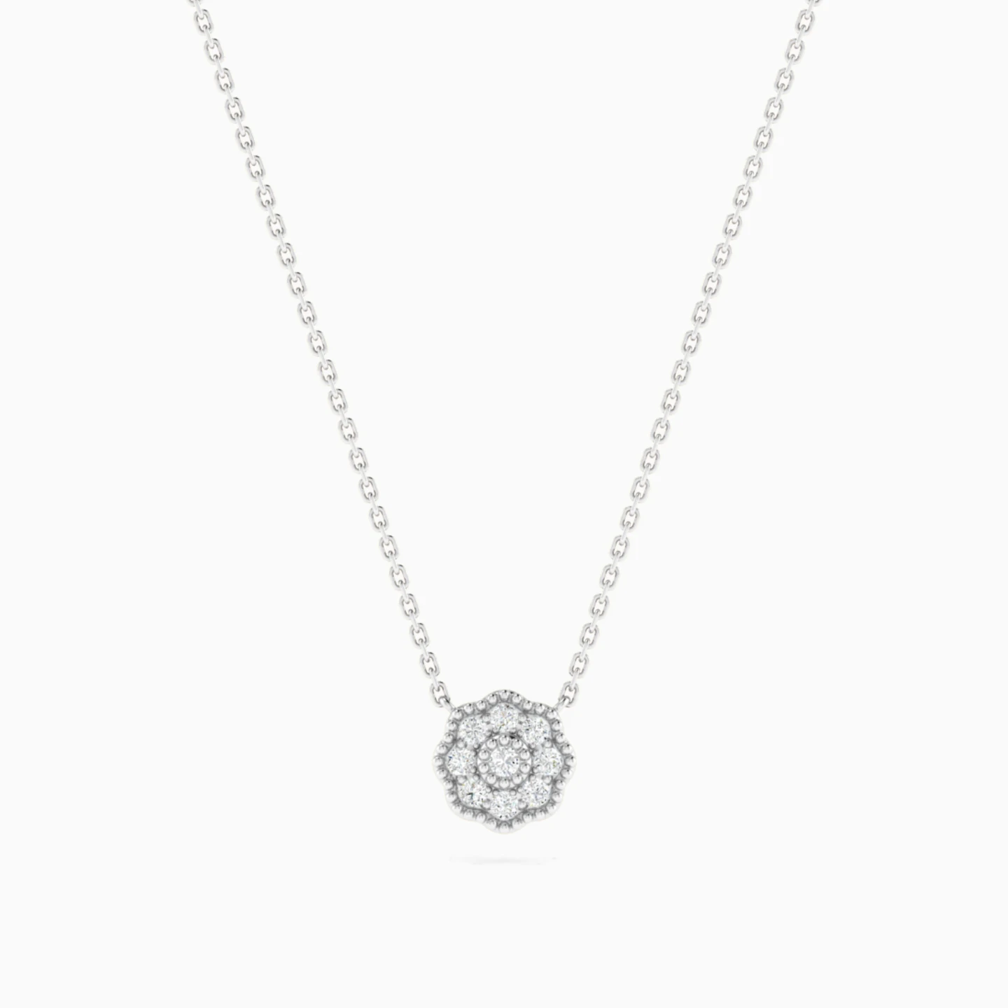 Floral Cluster Diamond Pendant Necklace in 18K Gold - 3 Floral Cluster Diamond Pendant Necklace in 18K Gold - 3