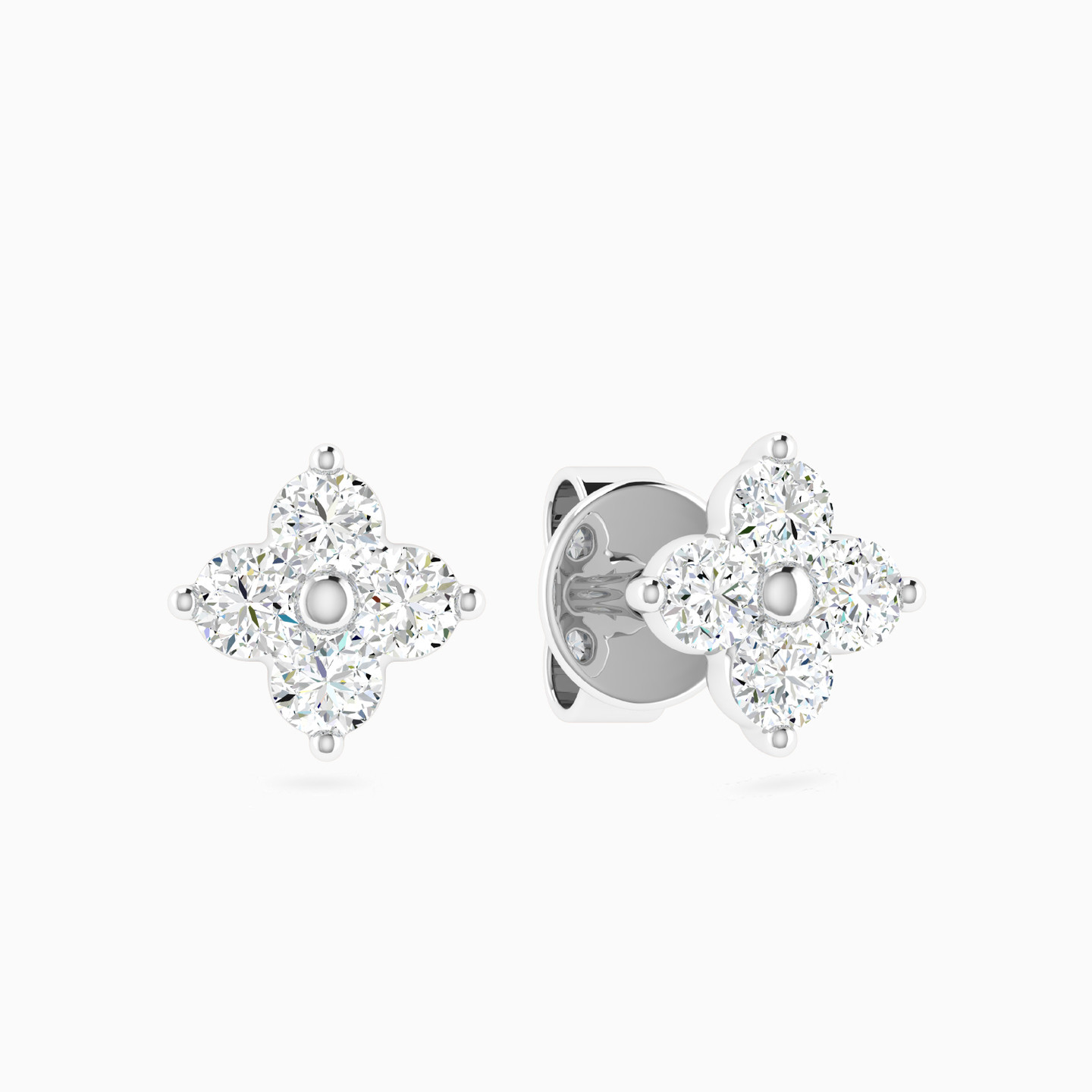 Four Point Floral Diamond Stud Earrings in 18K Gold Four Point Floral Diamond Stud Earrings in 18K Gold