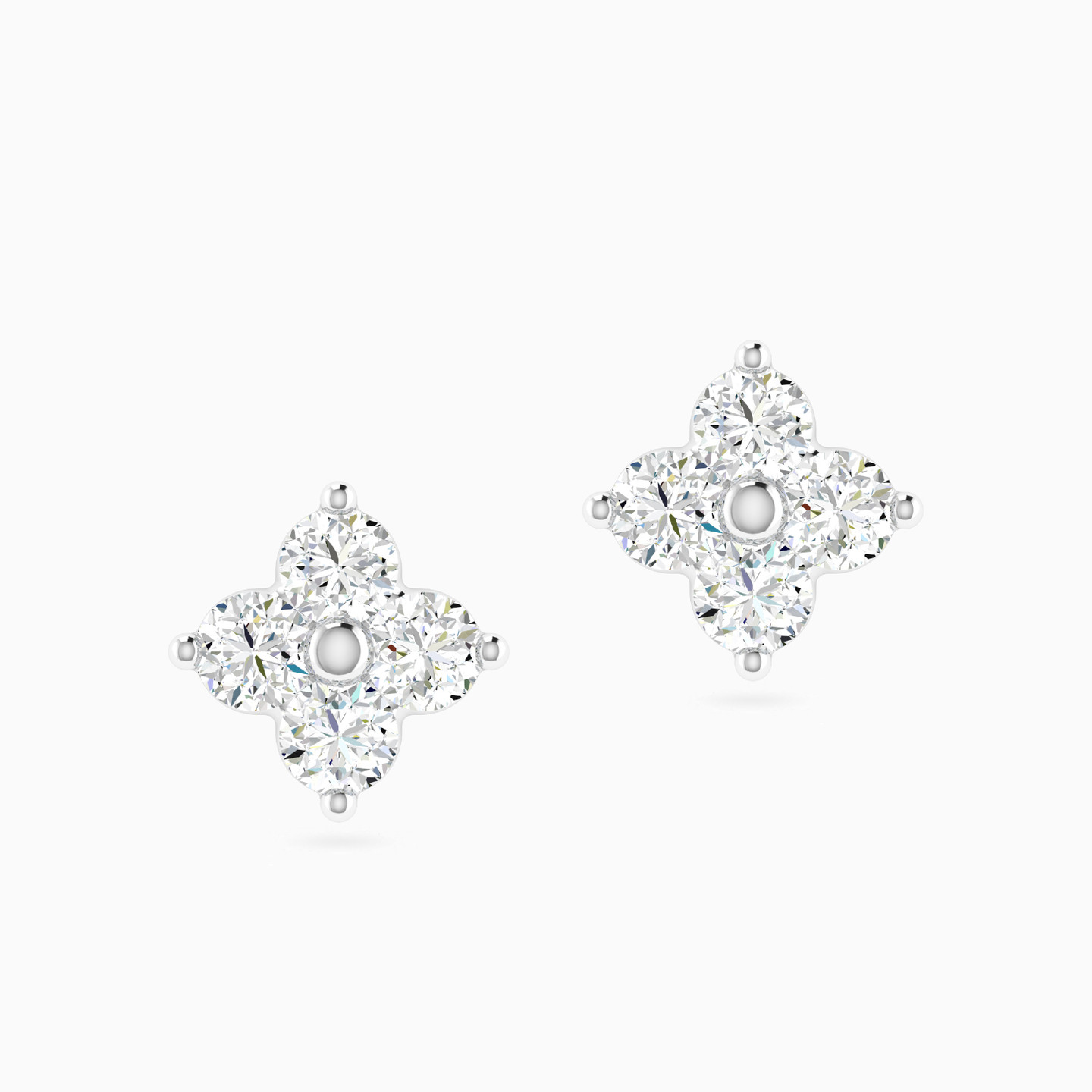 Four Point Floral Diamond Stud Earrings in 18K Gold - 3 Four Point Floral Diamond Stud Earrings in 18K Gold - 3