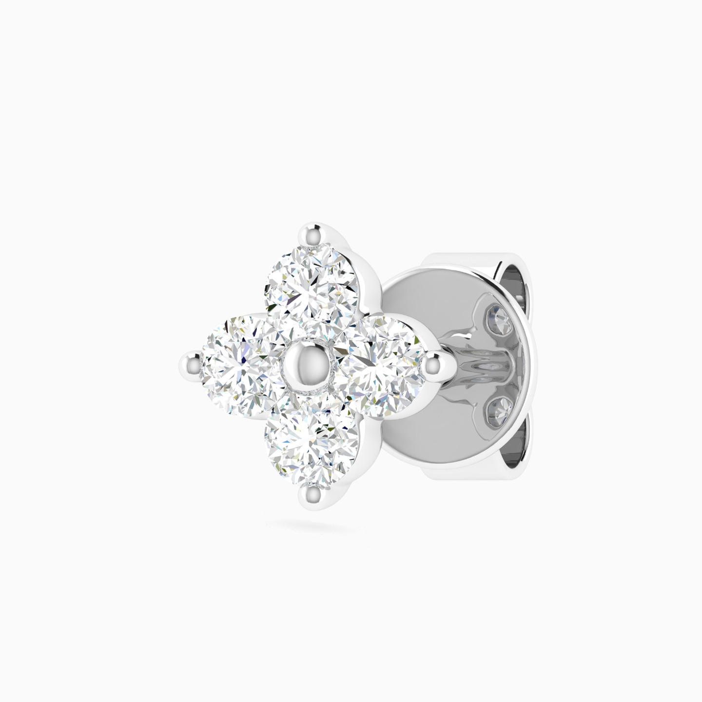 Four Point Floral Diamond Stud Earrings in 18K Gold - 4 Four Point Floral Diamond Stud Earrings in 18K Gold - 4