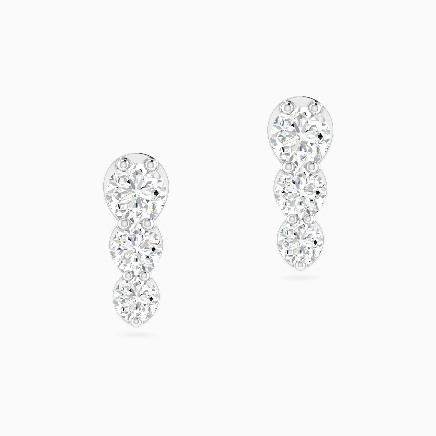 Triple Round Diamond Stud Earrings in 18K Gold - 2 Triple Round Diamond Stud Earrings in 18K Gold - 2