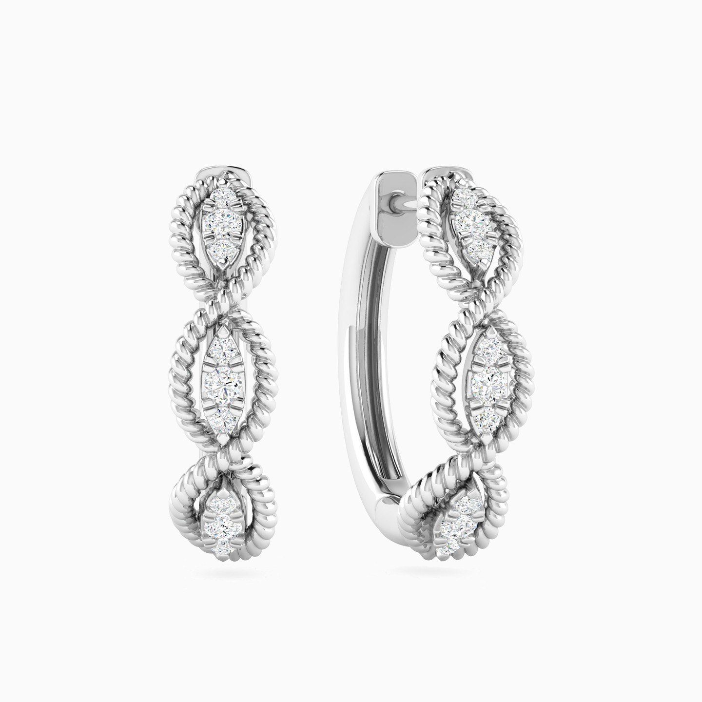 Triple Marquise Halo Diamond Huggie Earrings in 18K Gold Triple Marquise Halo Diamond Huggie Earrings in 18K Gold