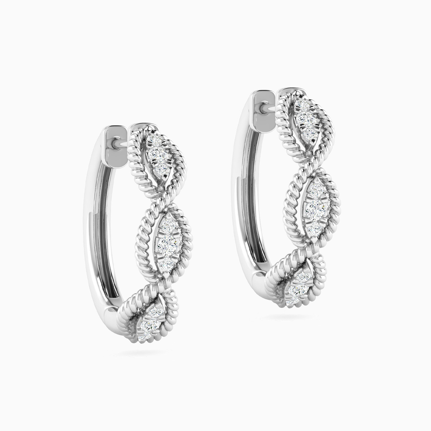 Triple Marquise Halo Diamond Huggie Earrings in 18K Gold - 2 Triple Marquise Halo Diamond Huggie Earrings in 18K Gold - 2