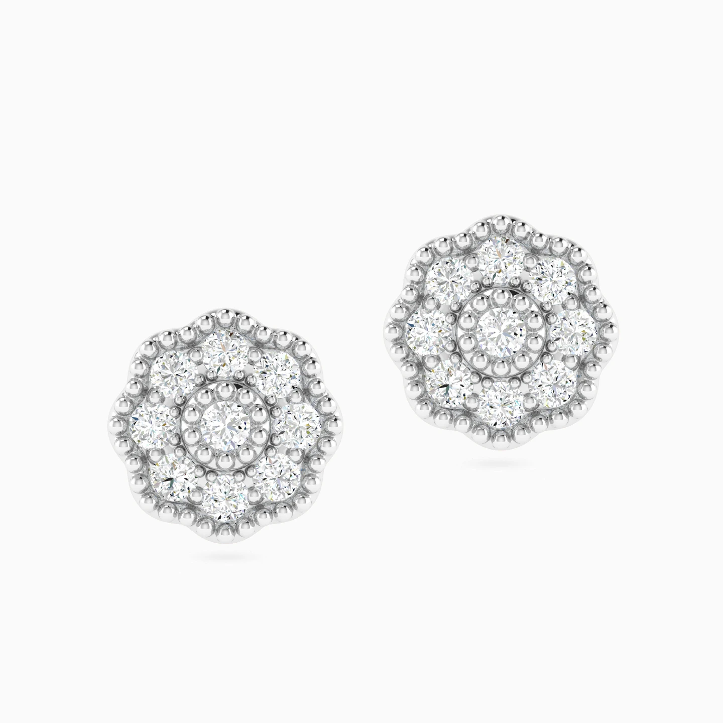 Floral Cluster Diamond Stud Earrings in 18K Gold - 2 Floral Cluster Diamond Stud Earrings in 18K Gold - 2