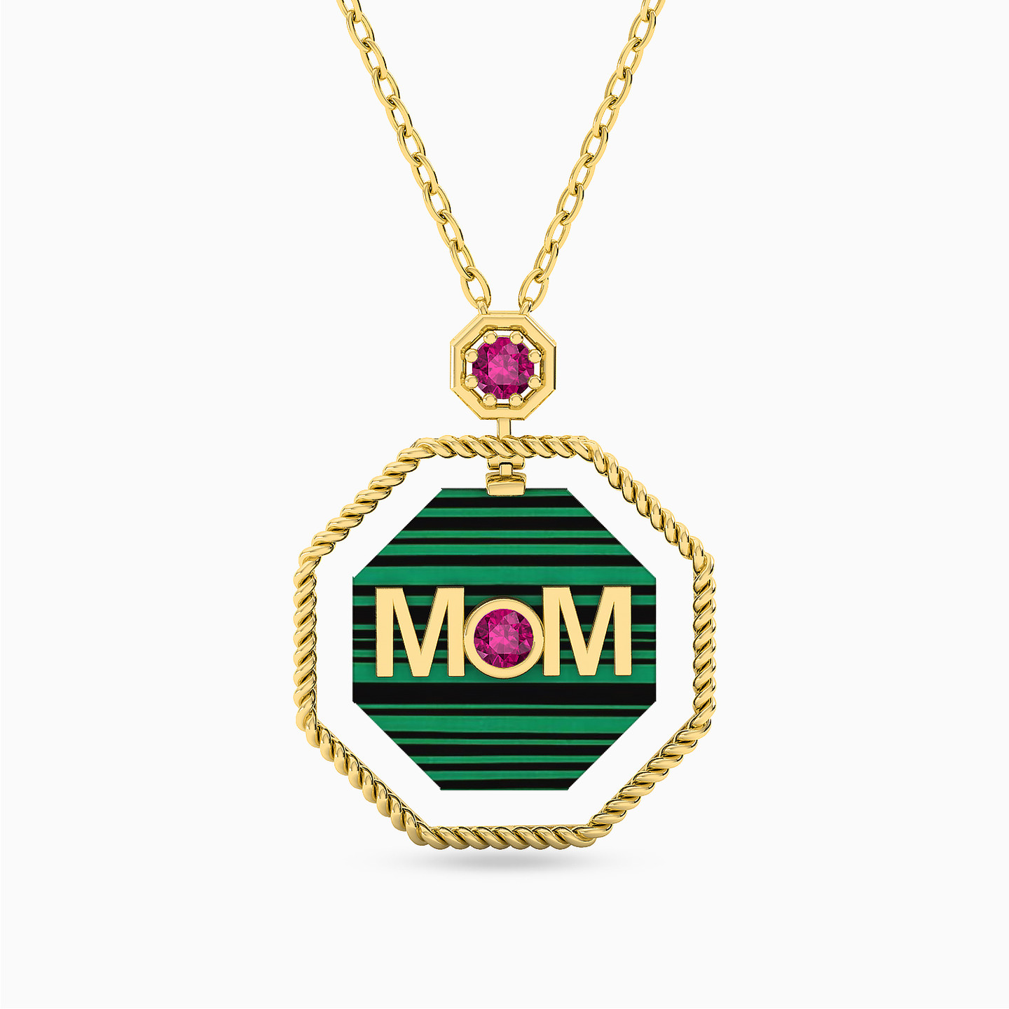 Mom Word Pearl & Red Stone Necklace in 18K Gold Mom Word Pearl & Red Stone Necklace in 18K Gold