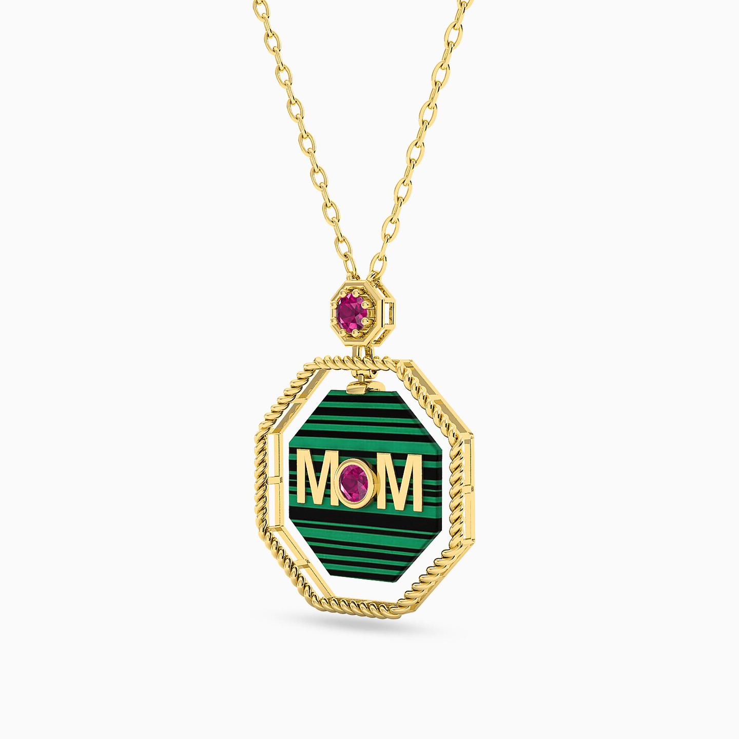 Mom Word Pearl & Red Stone Necklace in 18K Gold - 2 Mom Word Pearl & Red Stone Necklace in 18K Gold - 2