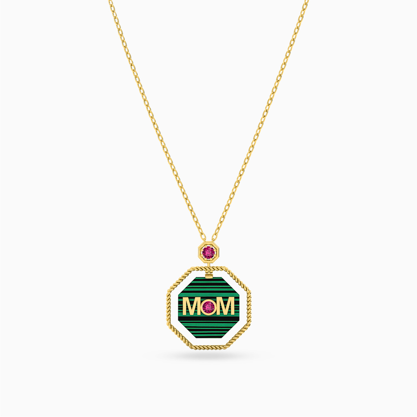 Mom Word Colored Stone Necklace in 18K Gold - 3 Mom Word Colored Stone Necklace in 18K Gold - 3