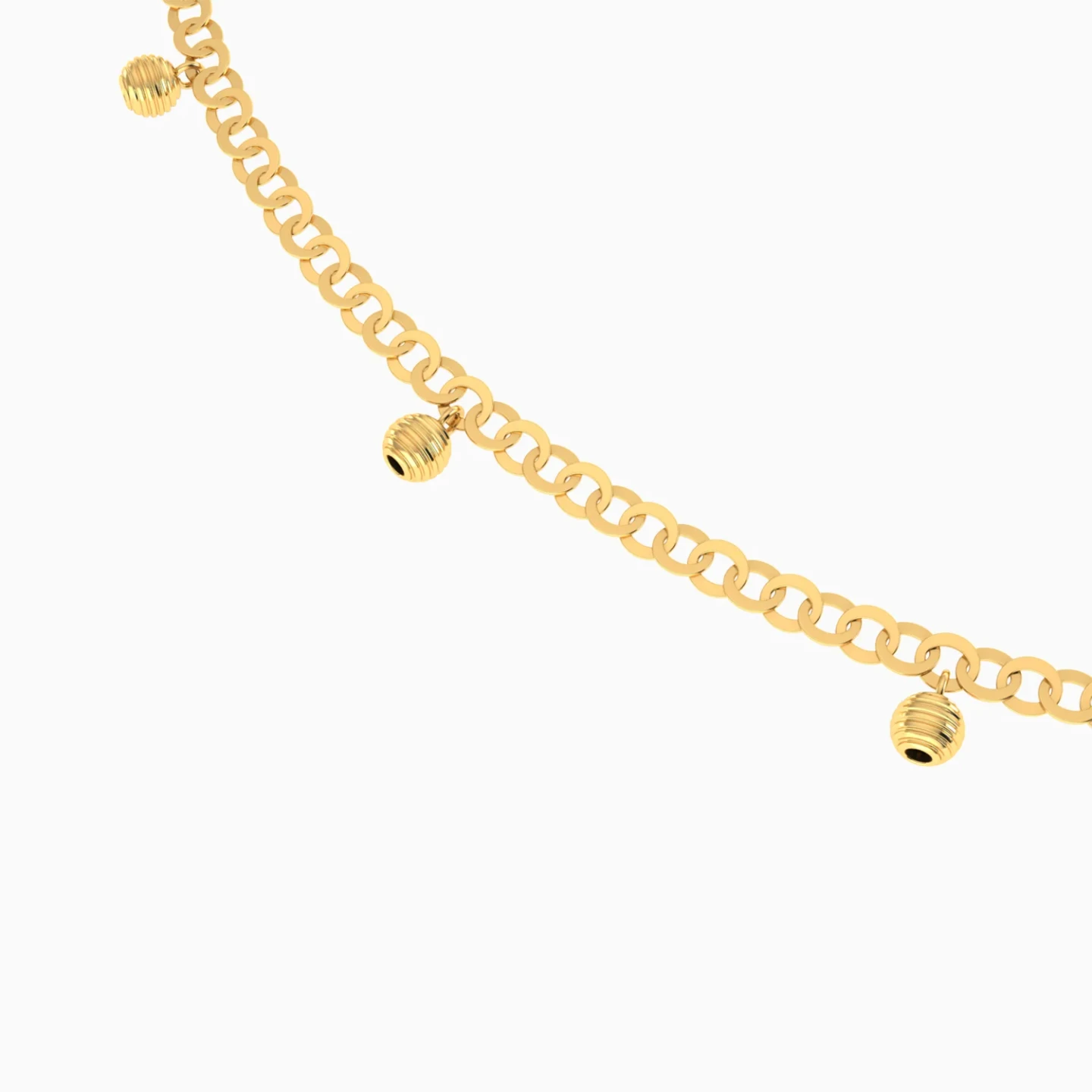 Dangling Textured Beads Anklet in 21K Gold - 3 Dangling Textured Beads Anklet in 21K Gold - 3