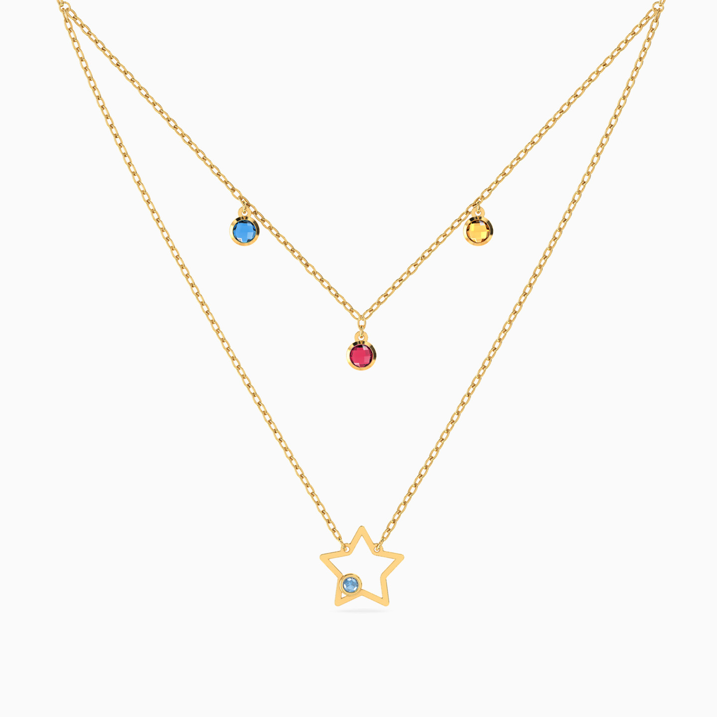 Round Colored Stones Layered Necklace in 18K Gold Round Colored Stones Layered Necklace in 18K Gold