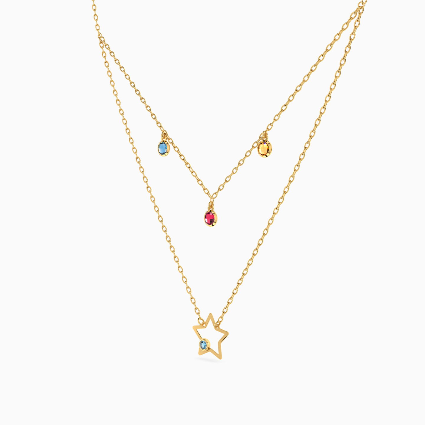 Round Colored Stones Layered Necklace in 18K Gold - 5 Round Colored Stones Layered Necklace in 18K Gold - 5