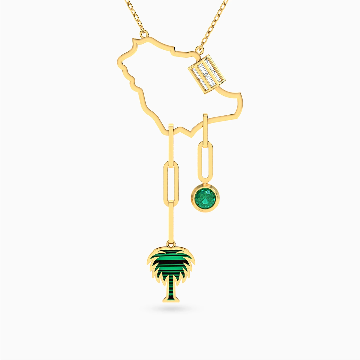 KSA Map Green Stones Necklace in 18K Gold KSA Map Green Stones Necklace in 18K Gold