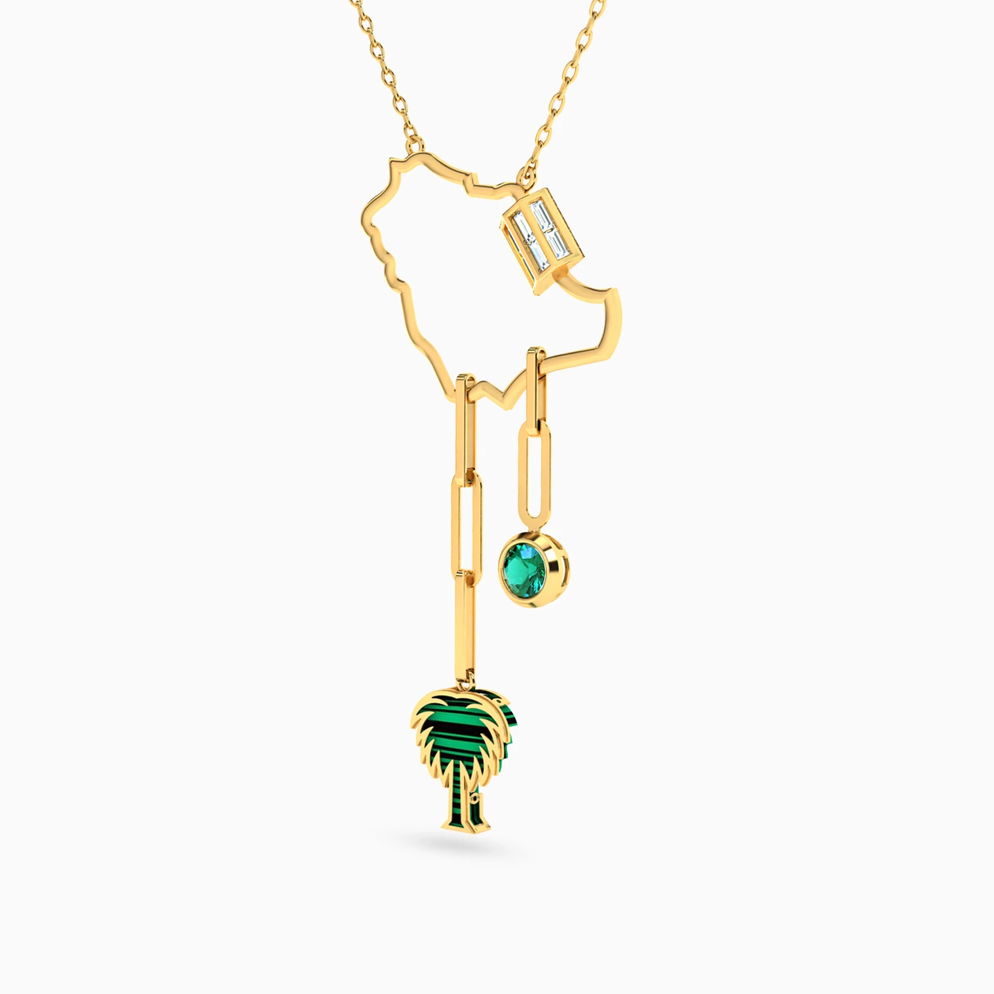KSA Map Green Stones Necklace in 18K Gold - 2 KSA Map Green Stones Necklace in 18K Gold - 2